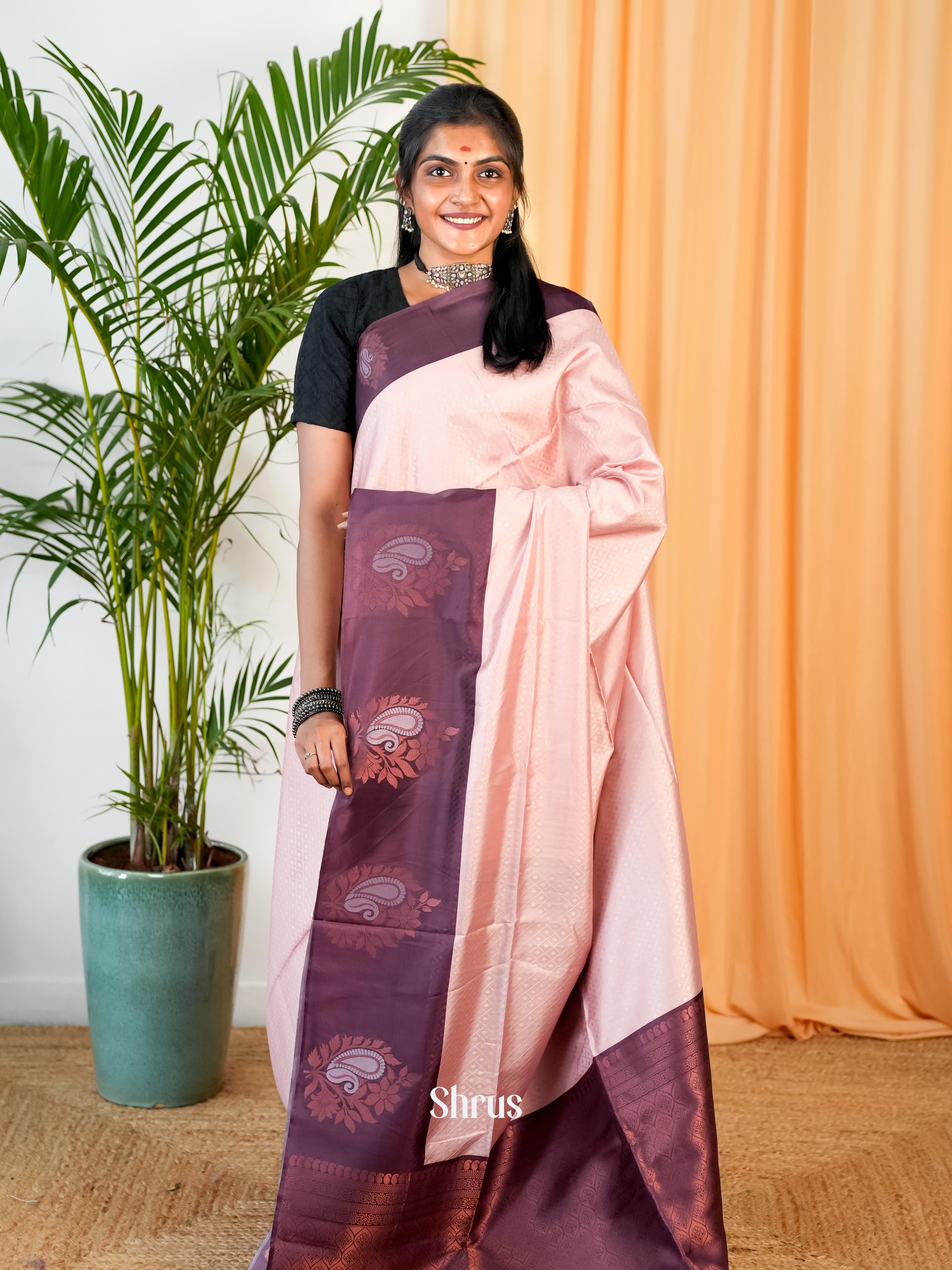 Pink & Purple- Semi Softsilk Saree - Shop on Shrus.com
