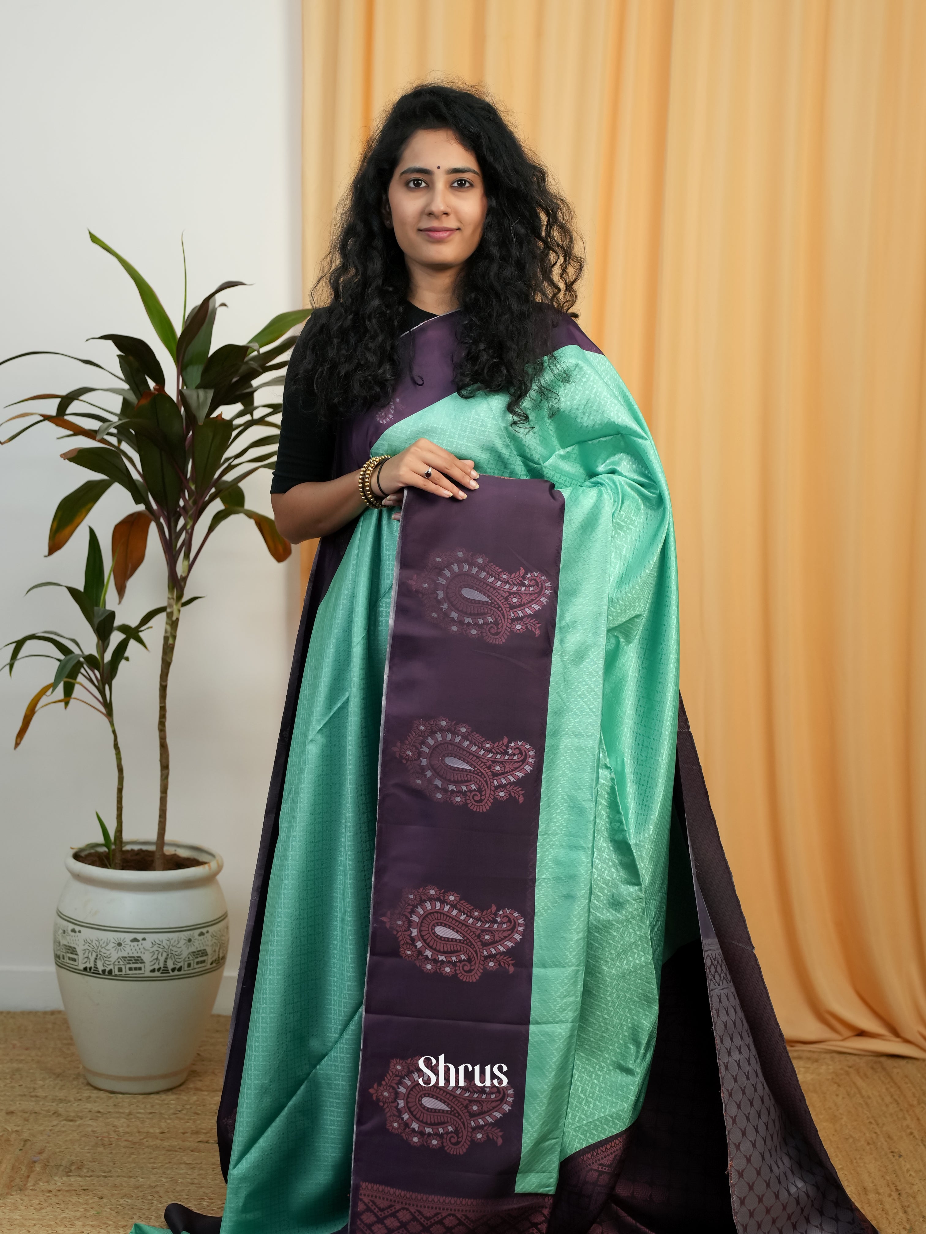 Pista Green & Purple - Semi Softsilk Saree - Shop on Shrus.com