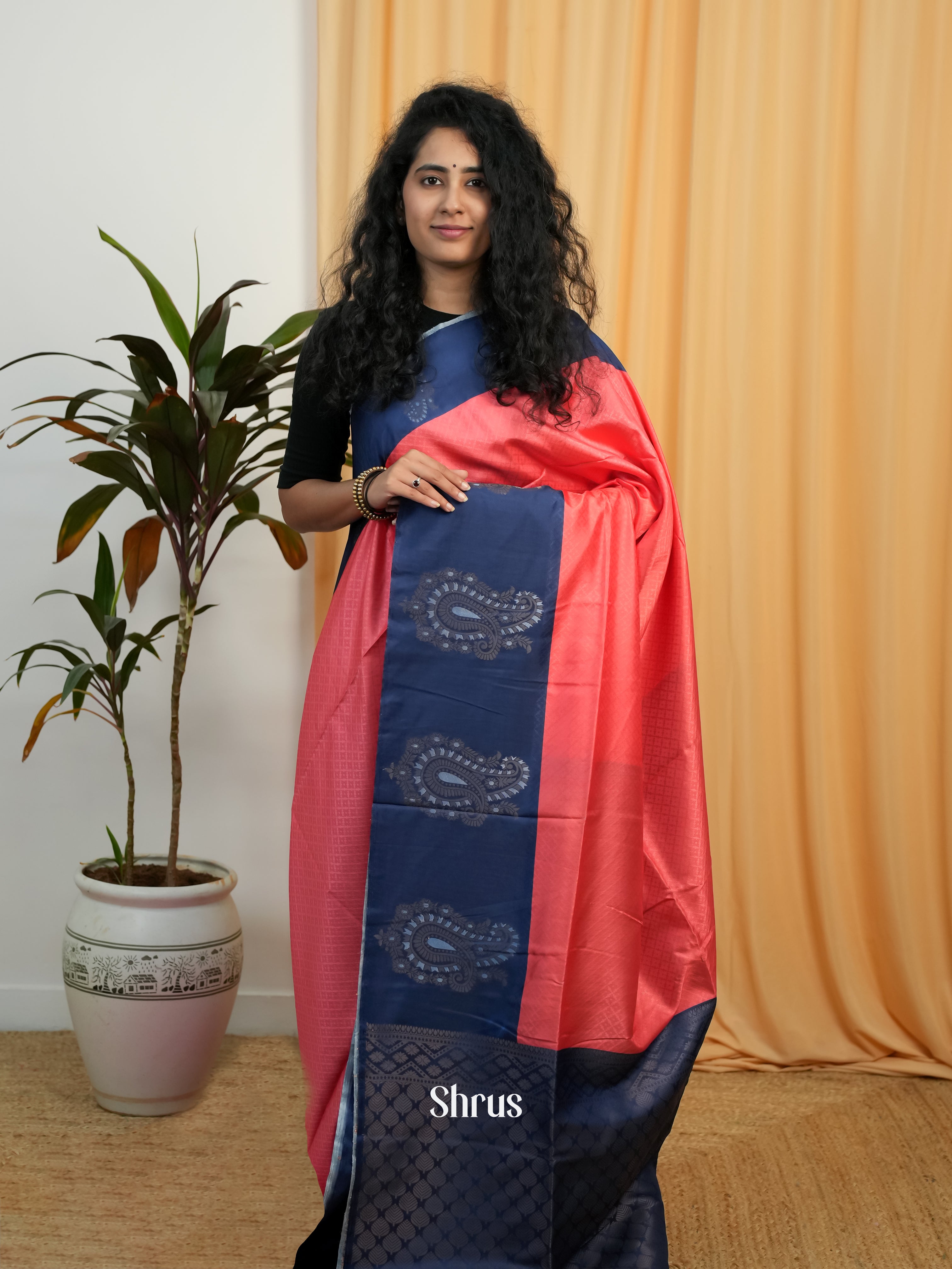 Pink & Blue- Semi Softsilk Saree - Shop on Shrus.com