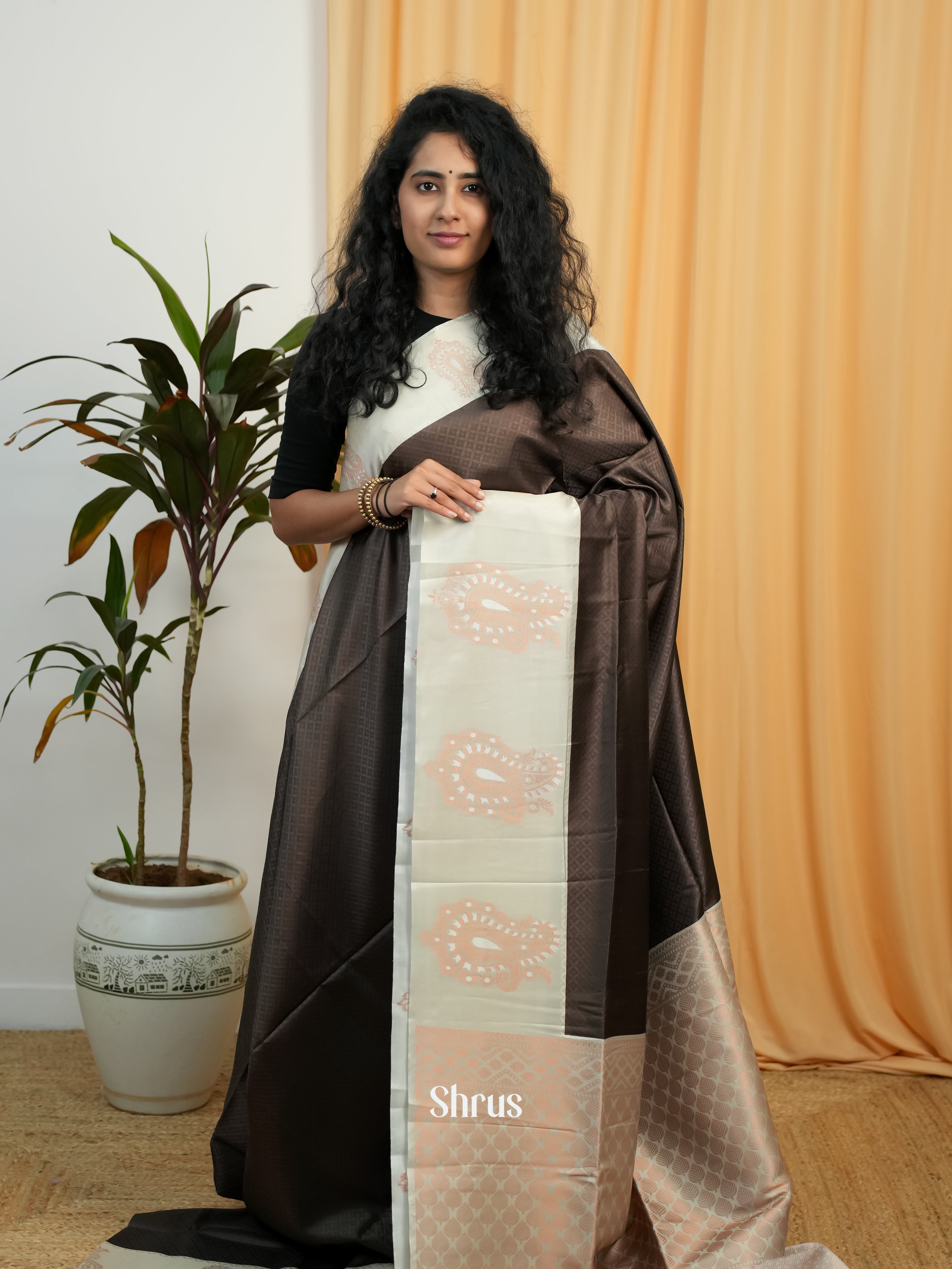 Black & Ice blue - Semi Softsilk Saree - Shop on Shrus.com