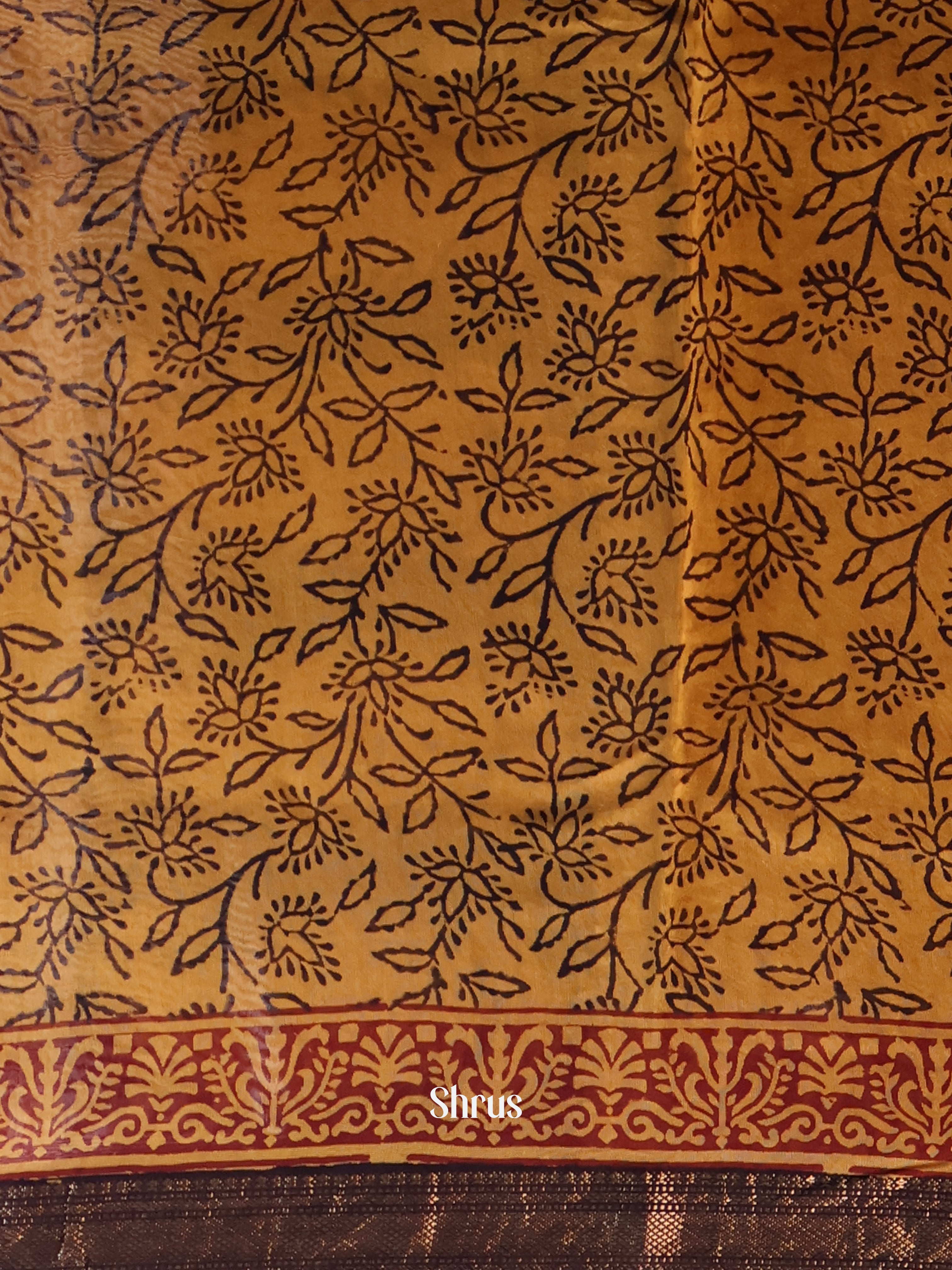 Dark Mustard & Black - Maheshwari silkcotton Saree - Shop on Shrus.com