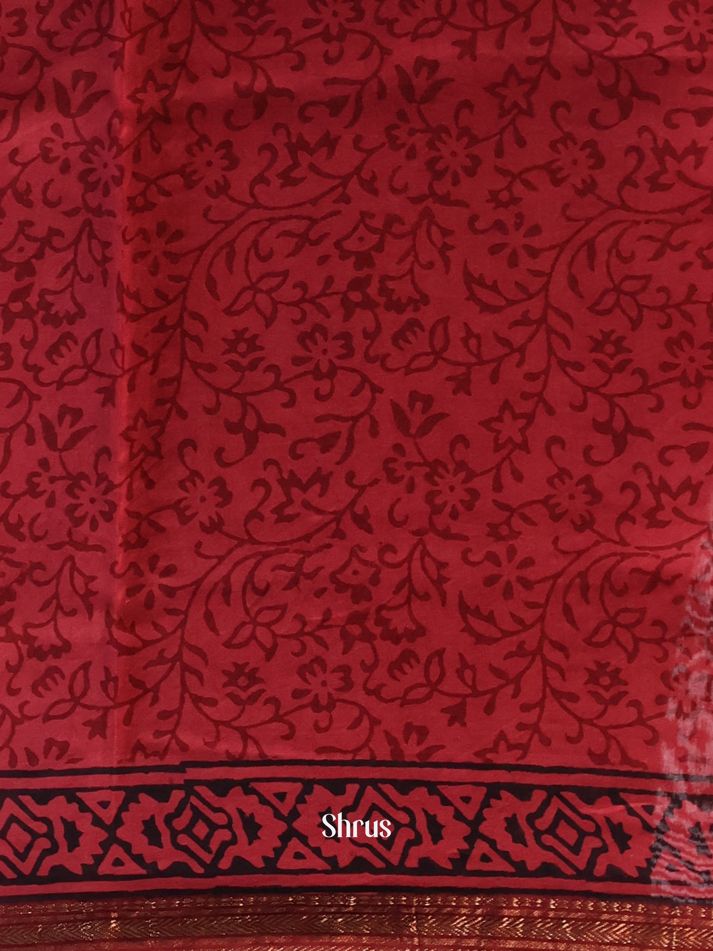 Red & Black - Maheshwari silkcotton Saree - Shop on Shrus.com
