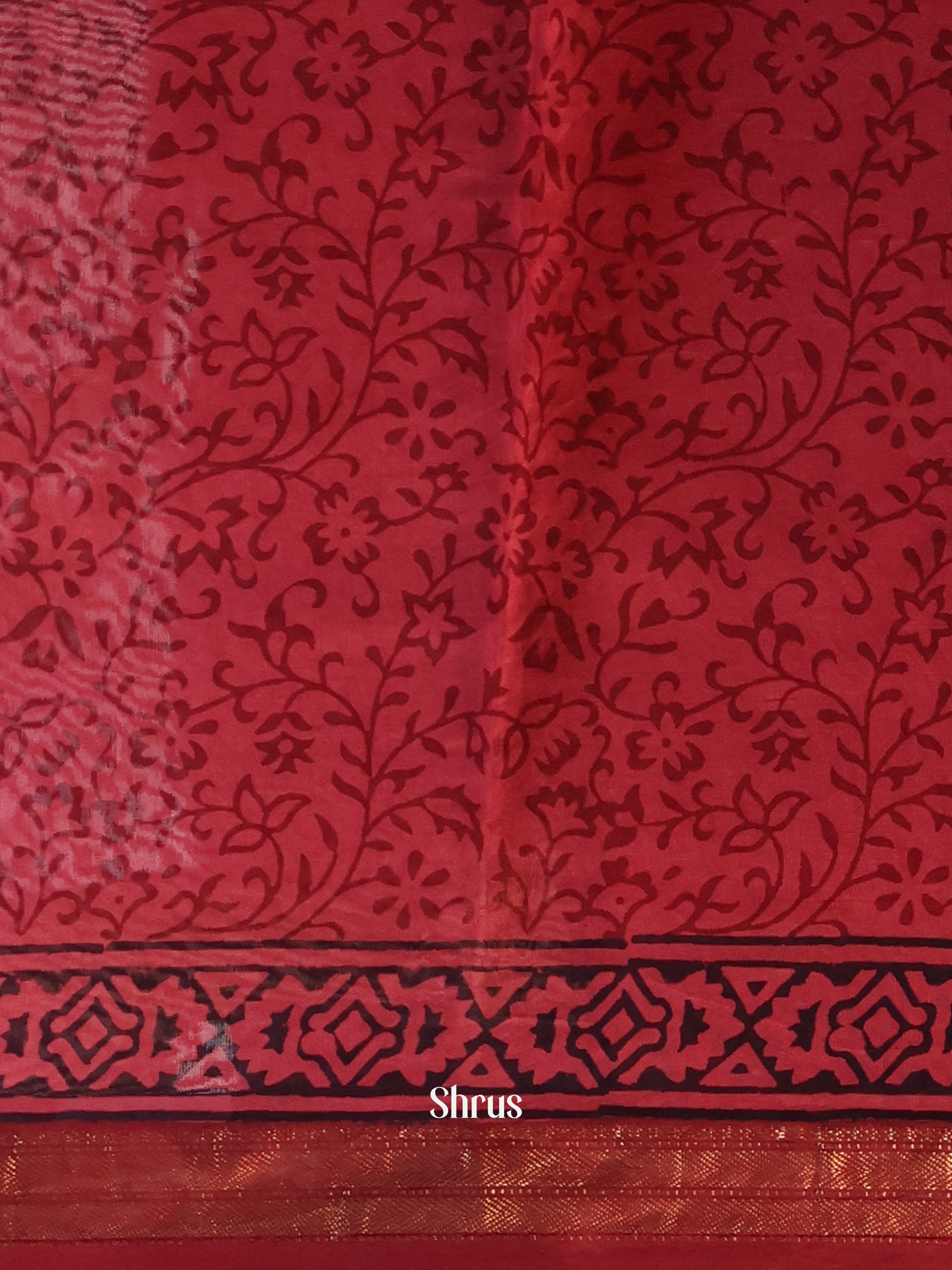Red - Maheshwari silkcotton Saree - Shop on Shrus.com