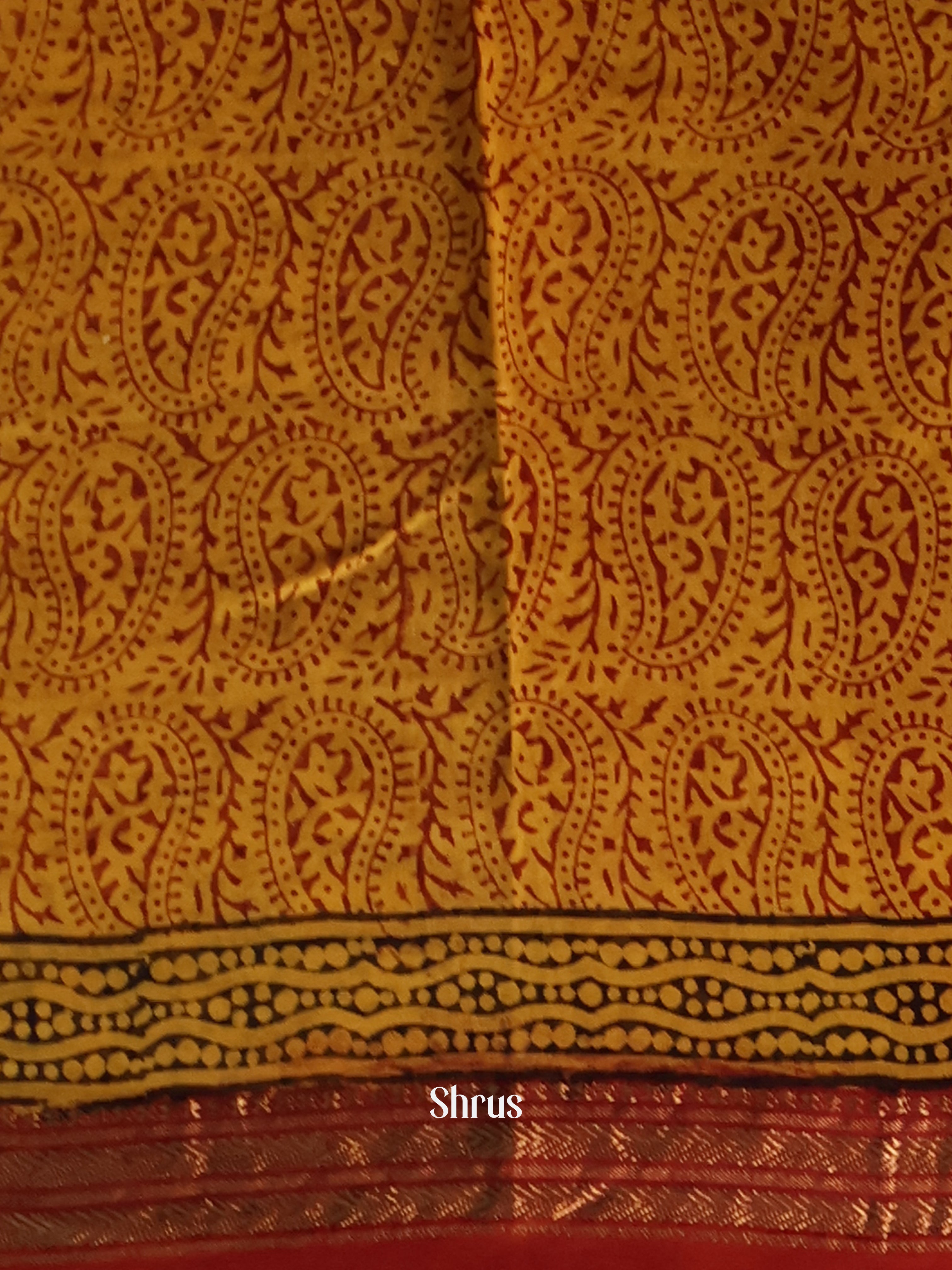 Yellow & Red - Maheshwari silkcotton Saree - Shop on Shrus.com