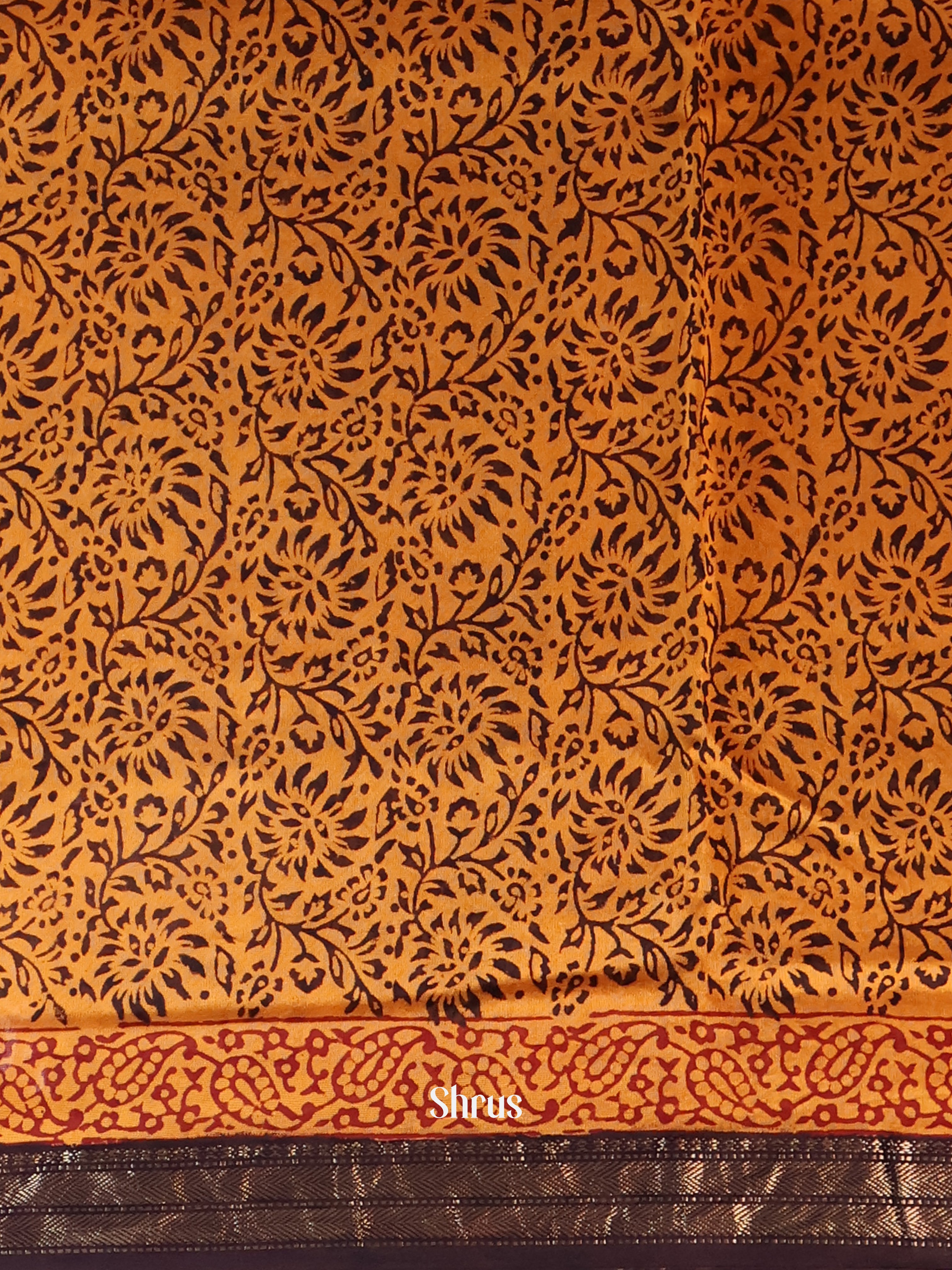 Orange & Brown - Maheshwari silkcotton Saree - Shop on Shrus.com