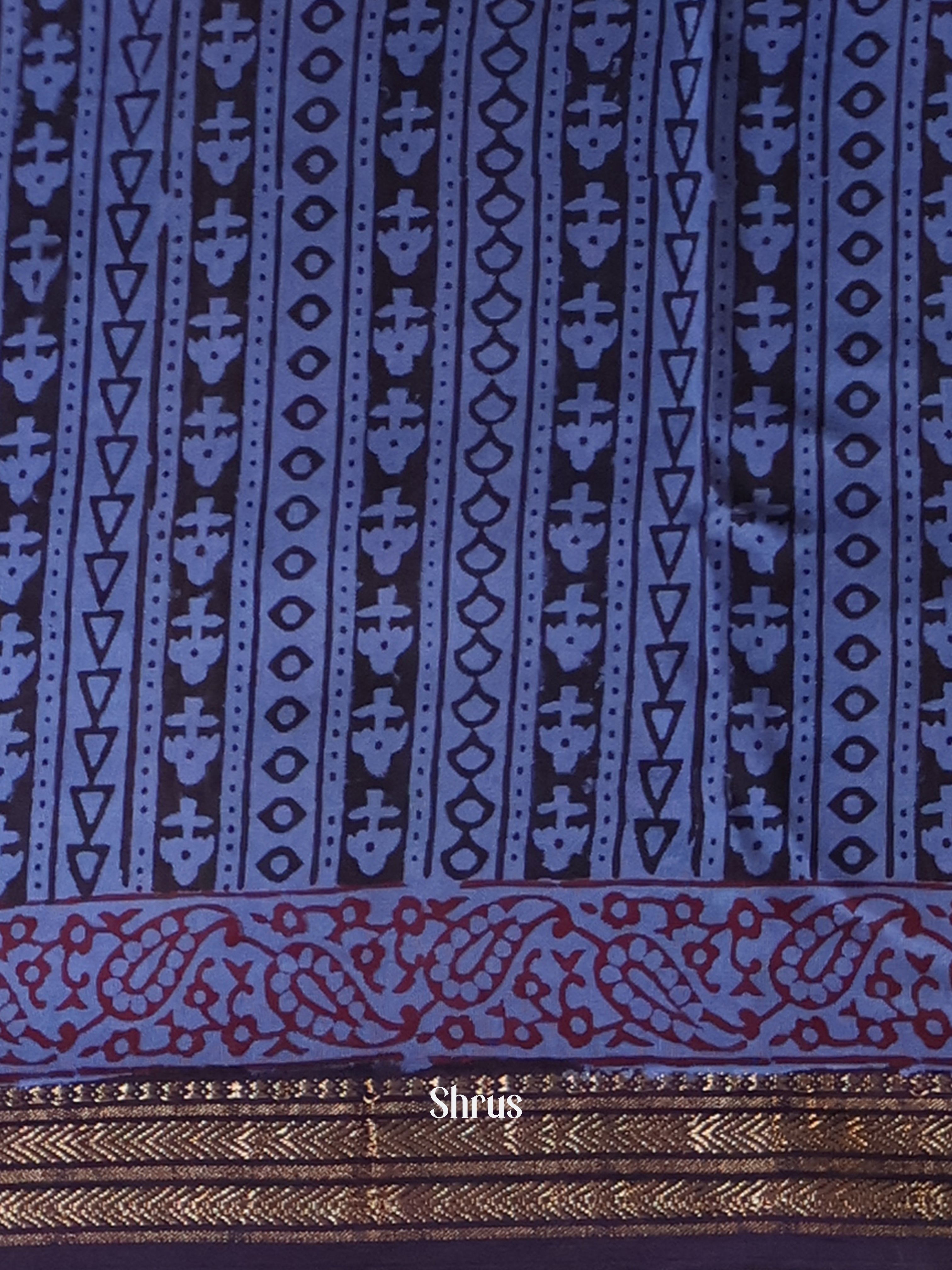 Blue & Black- Maheshwari silkcotton Saree - Shop on Shrus.com