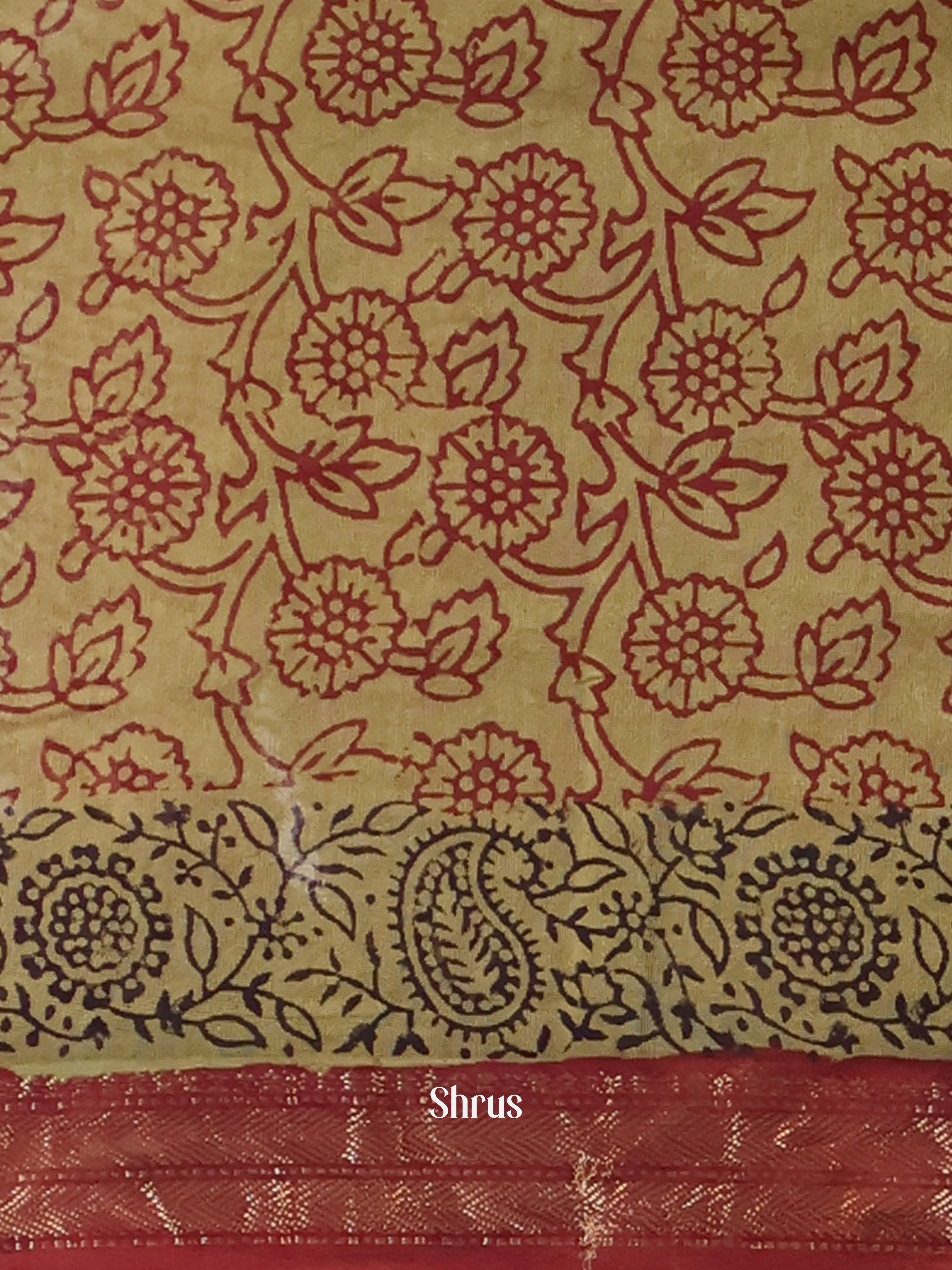 Green & Red - Maheshwari silkcotton Saree - Shop on Shrus.com