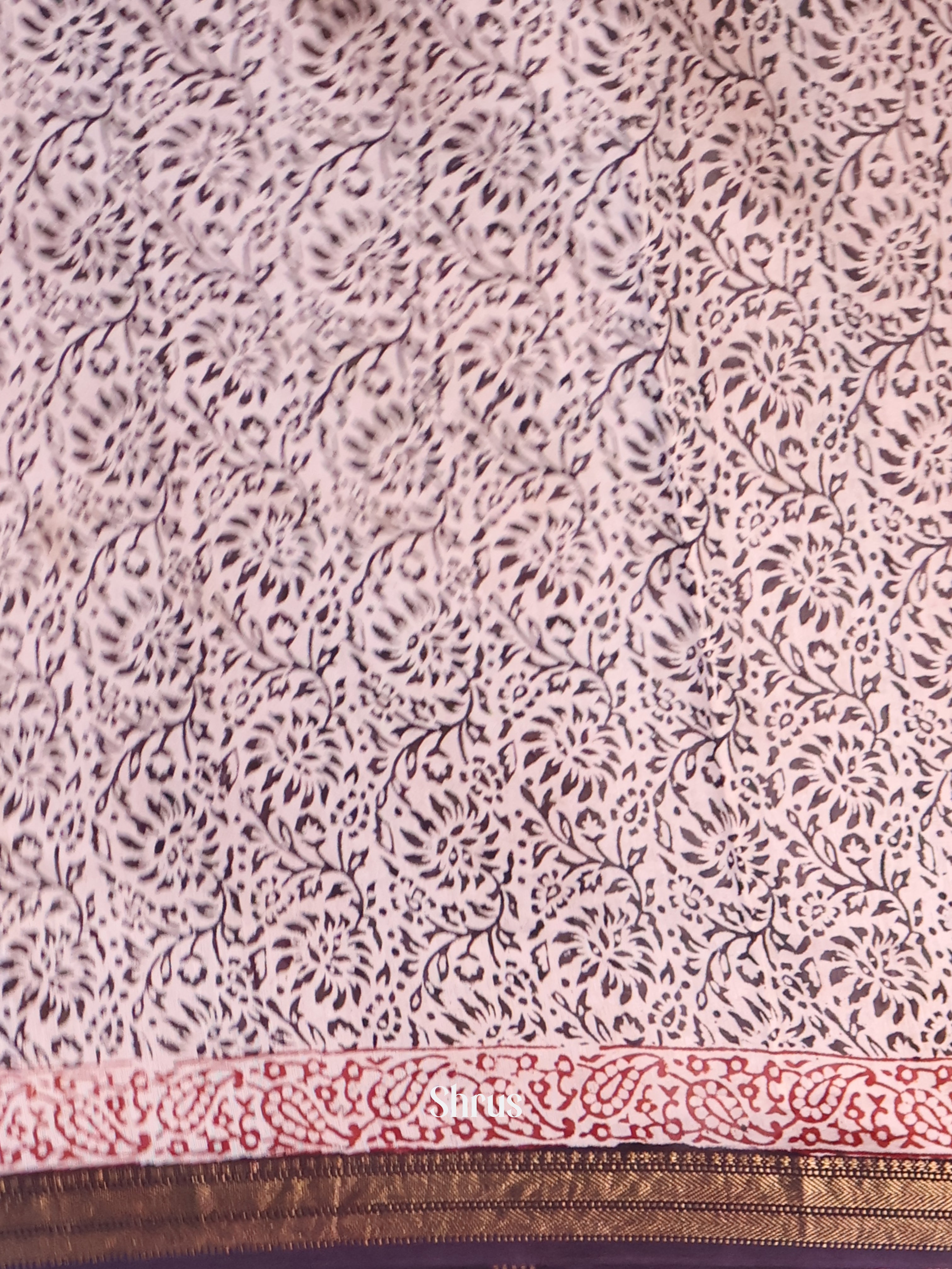 Baby Pink & Brown - Maheshwari silkcotton Saree - Shop on Shrus.com