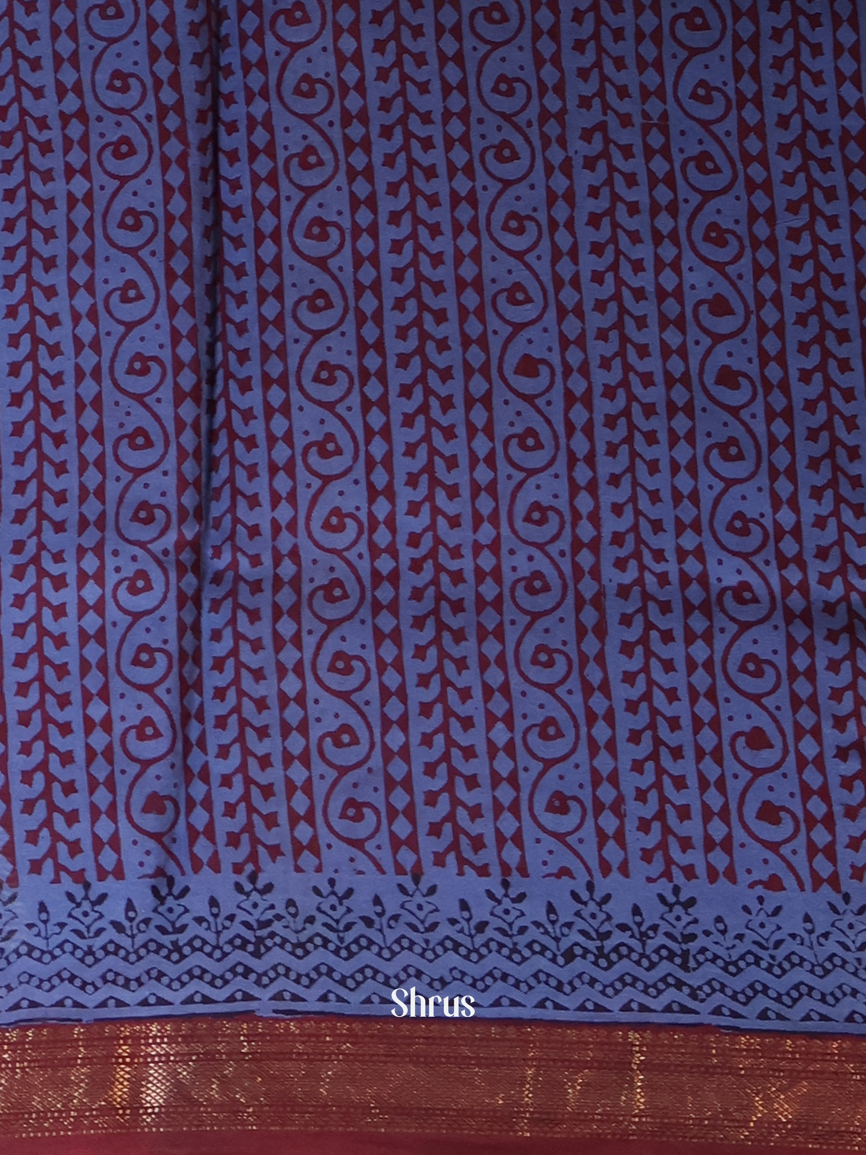 Blue & Maroon - Maheshwari silkcotton Saree - Shop on Shrus.com