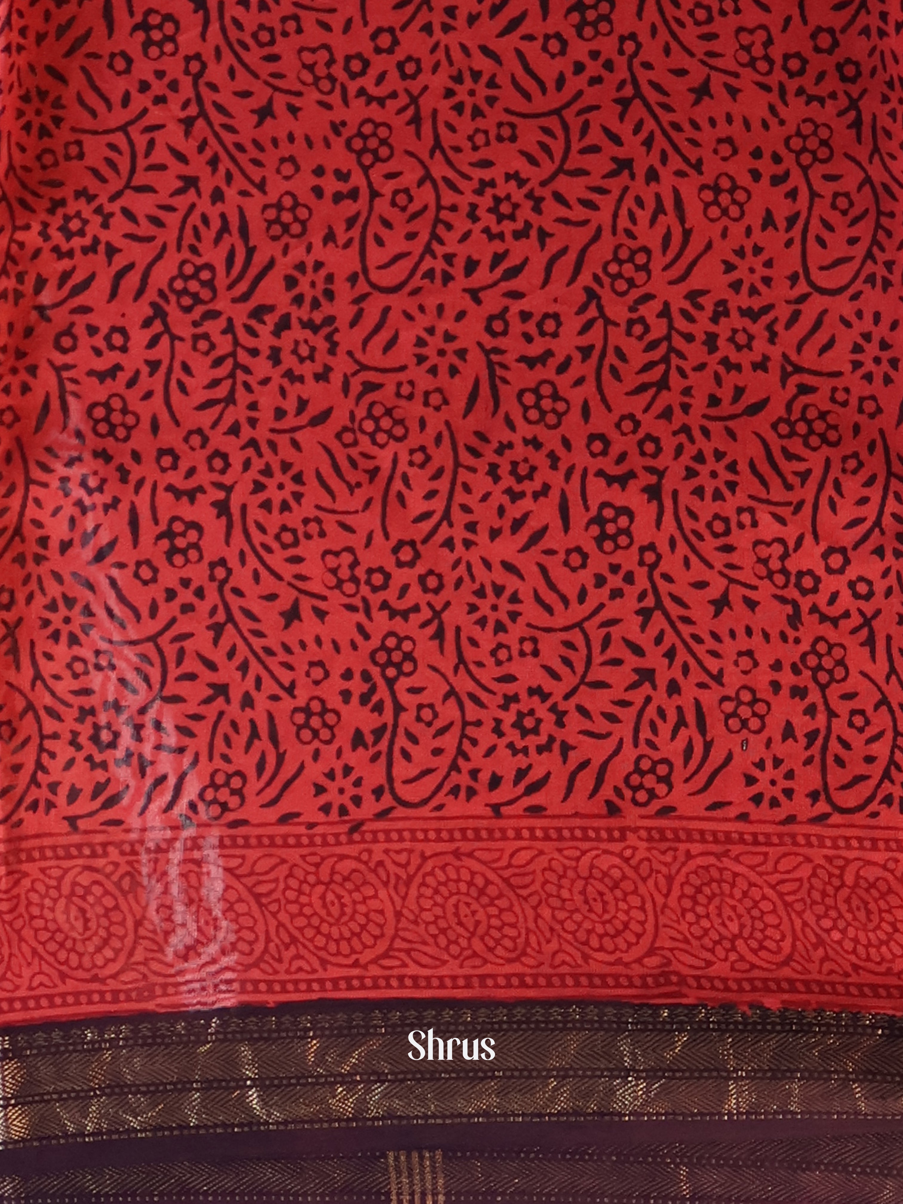 Red & Brown - Maheshwari silkcotton Saree - Shop on Shrus.com