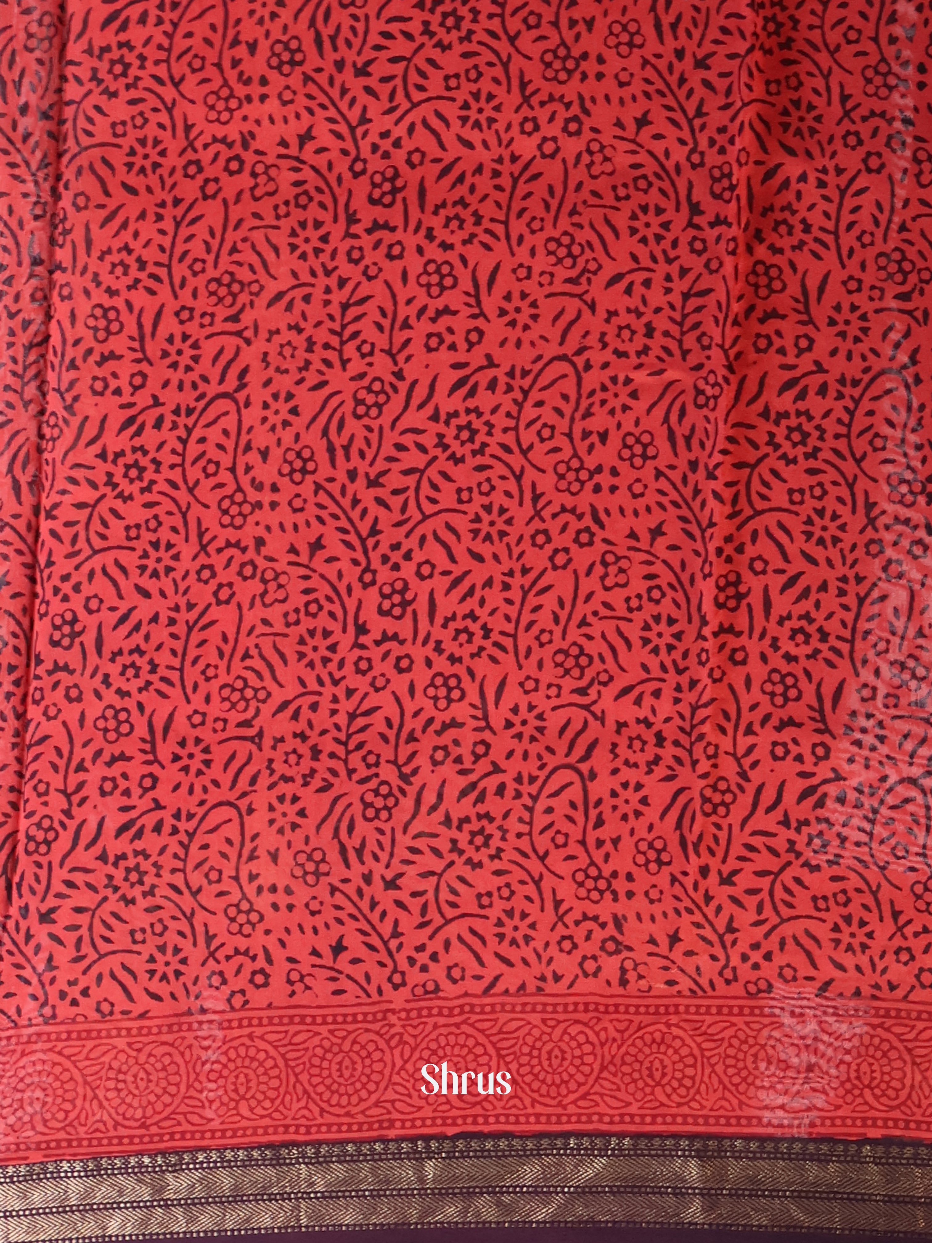 Red & Brown- Maheshwari silkcotton Saree - Shop on Shrus.com