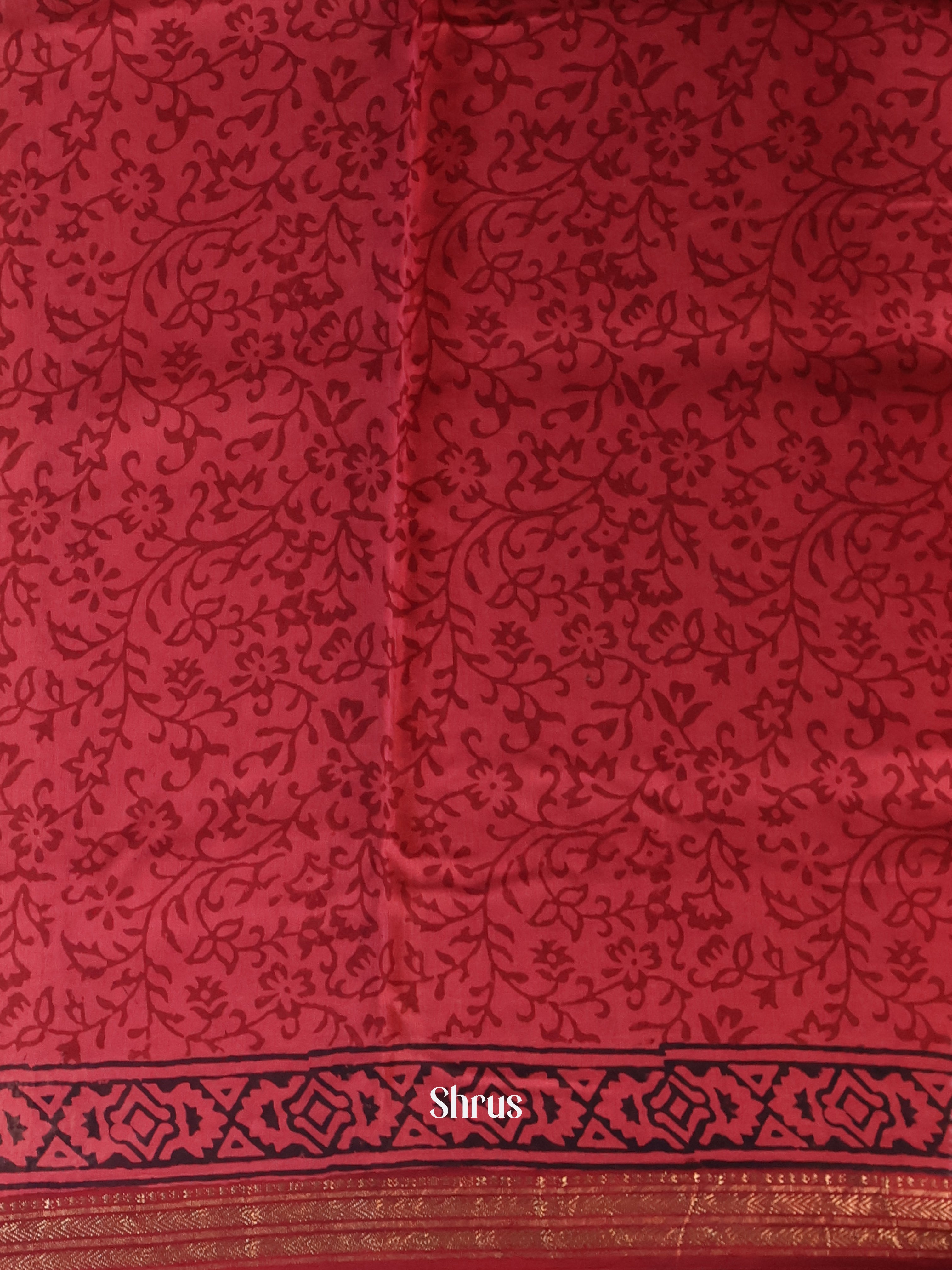 Red- Maheshwari silkcotton Saree - Shop on Shrus.com