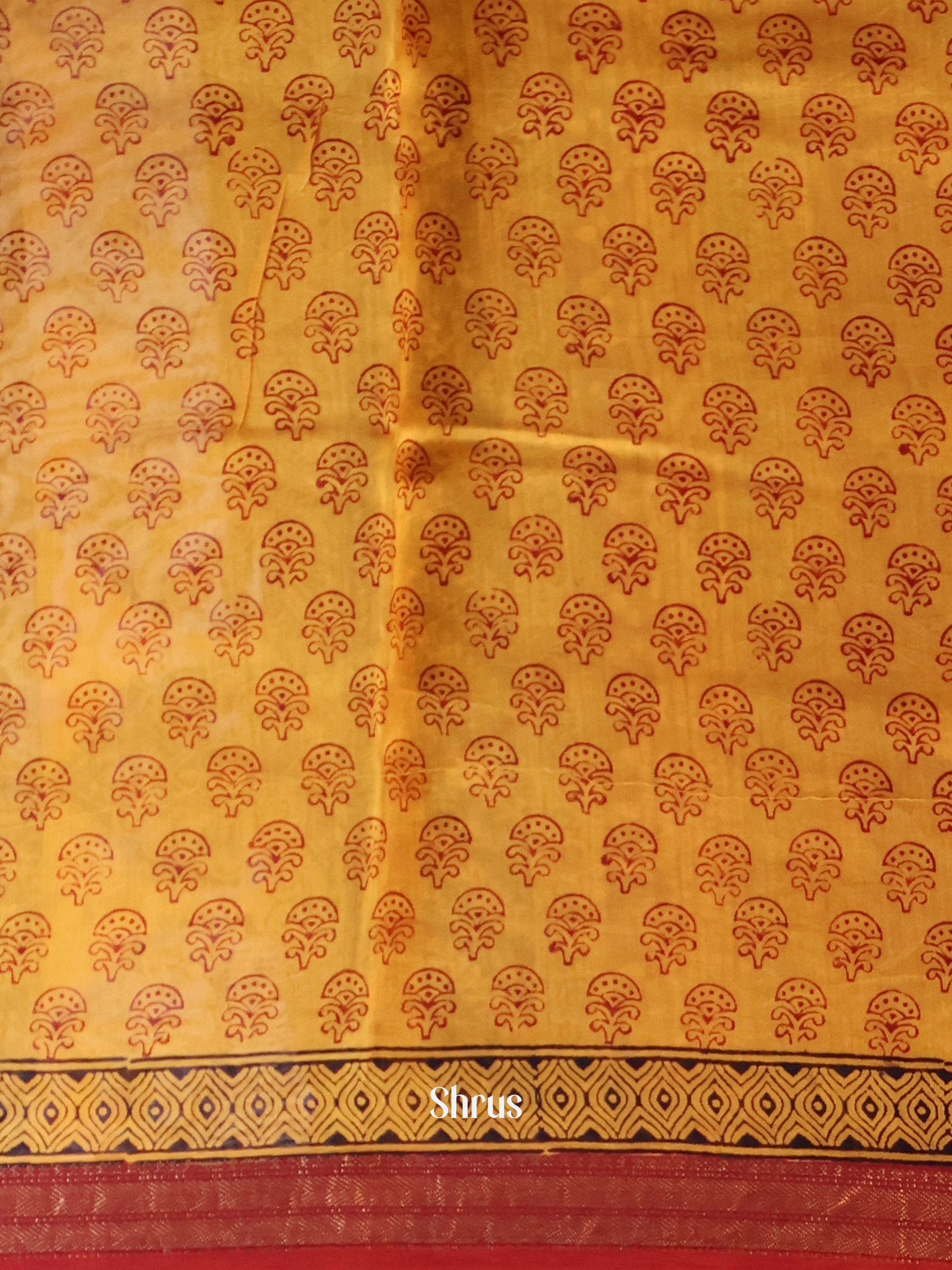 Red & Yellow - Maheshwari silkcotton Saree - Shop on Shrus.com
