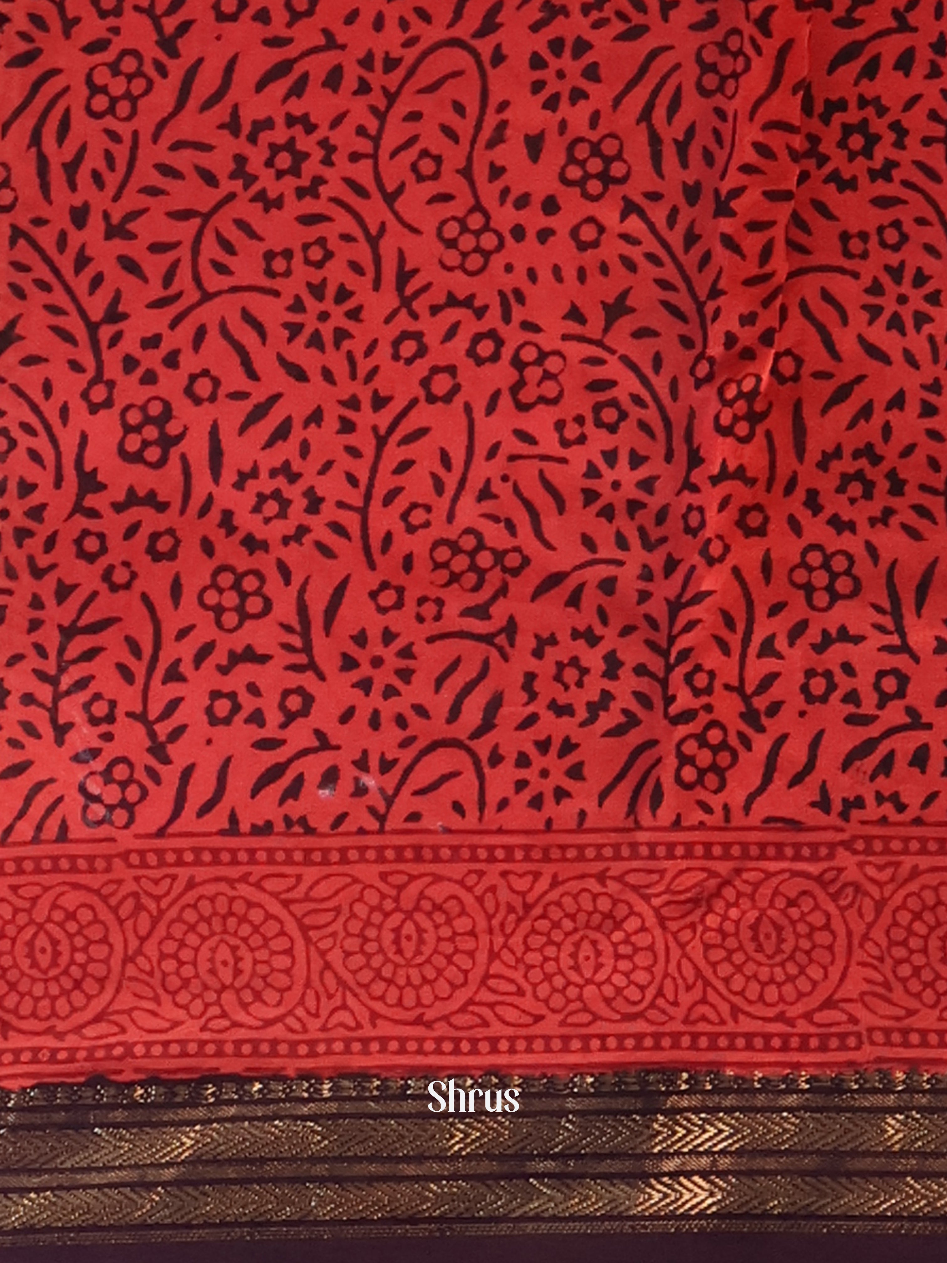 Red & Brown - Maheshwari silkcotton Saree - Shop on Shrus.com