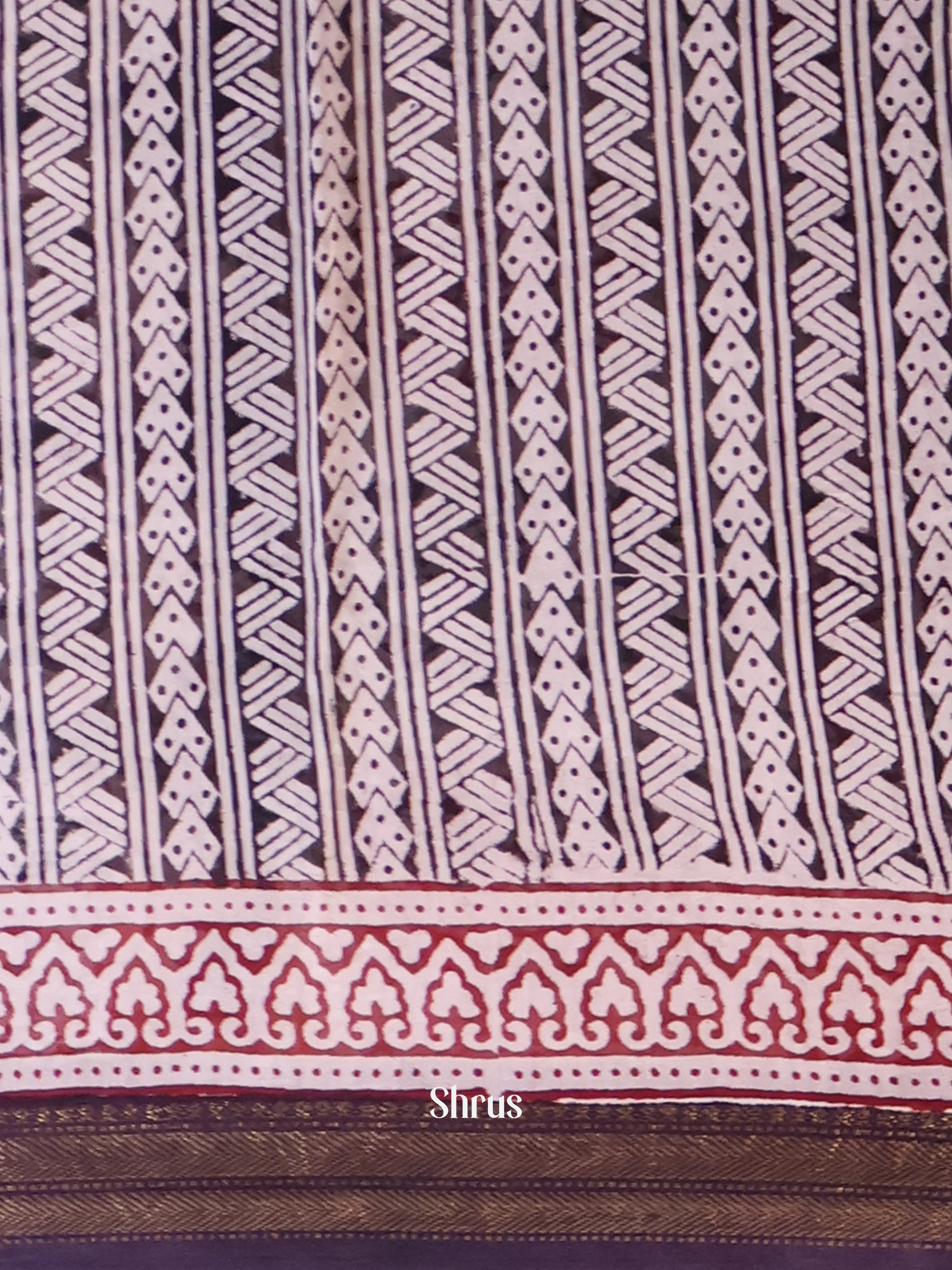 Lite Pink & Brown - Maheshwari silkcotton Saree - Shop on Shrus.com