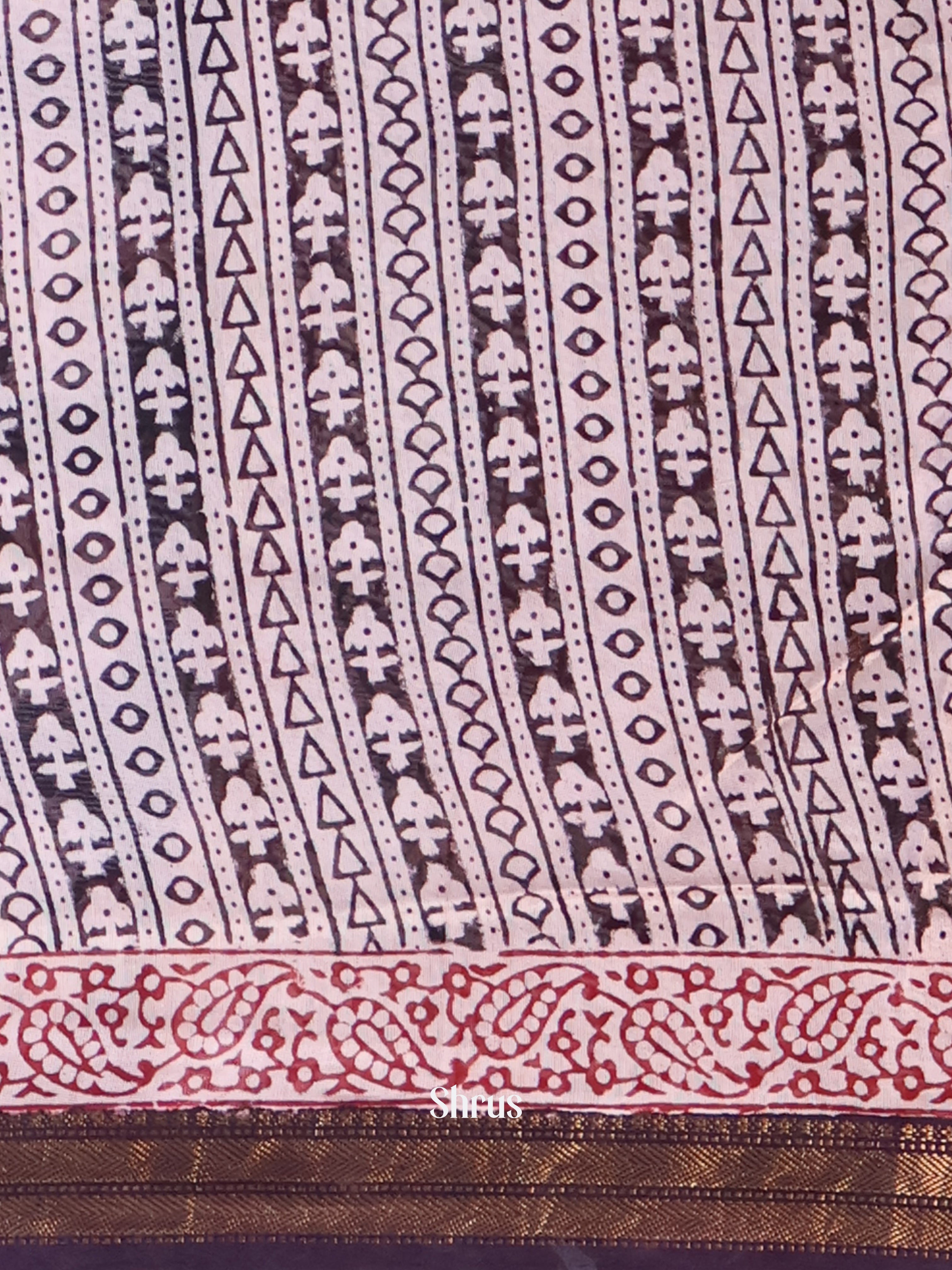 Lite Pink & Brown - Maheshwari silkcotton Saree - Shop on Shrus.com