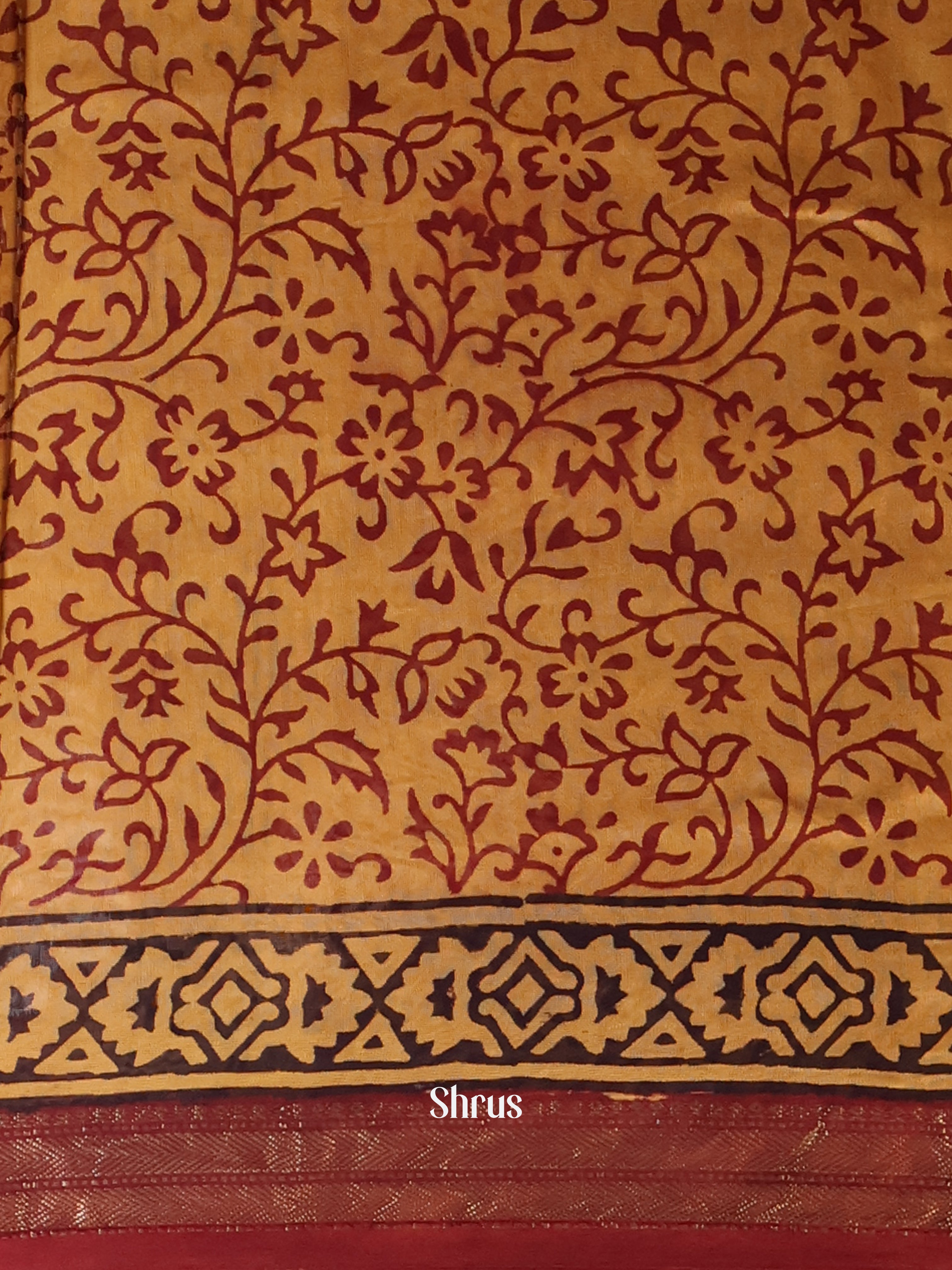 Mustard & Red - Maheshwari silkcotton Saree - Shop on Shrus.com