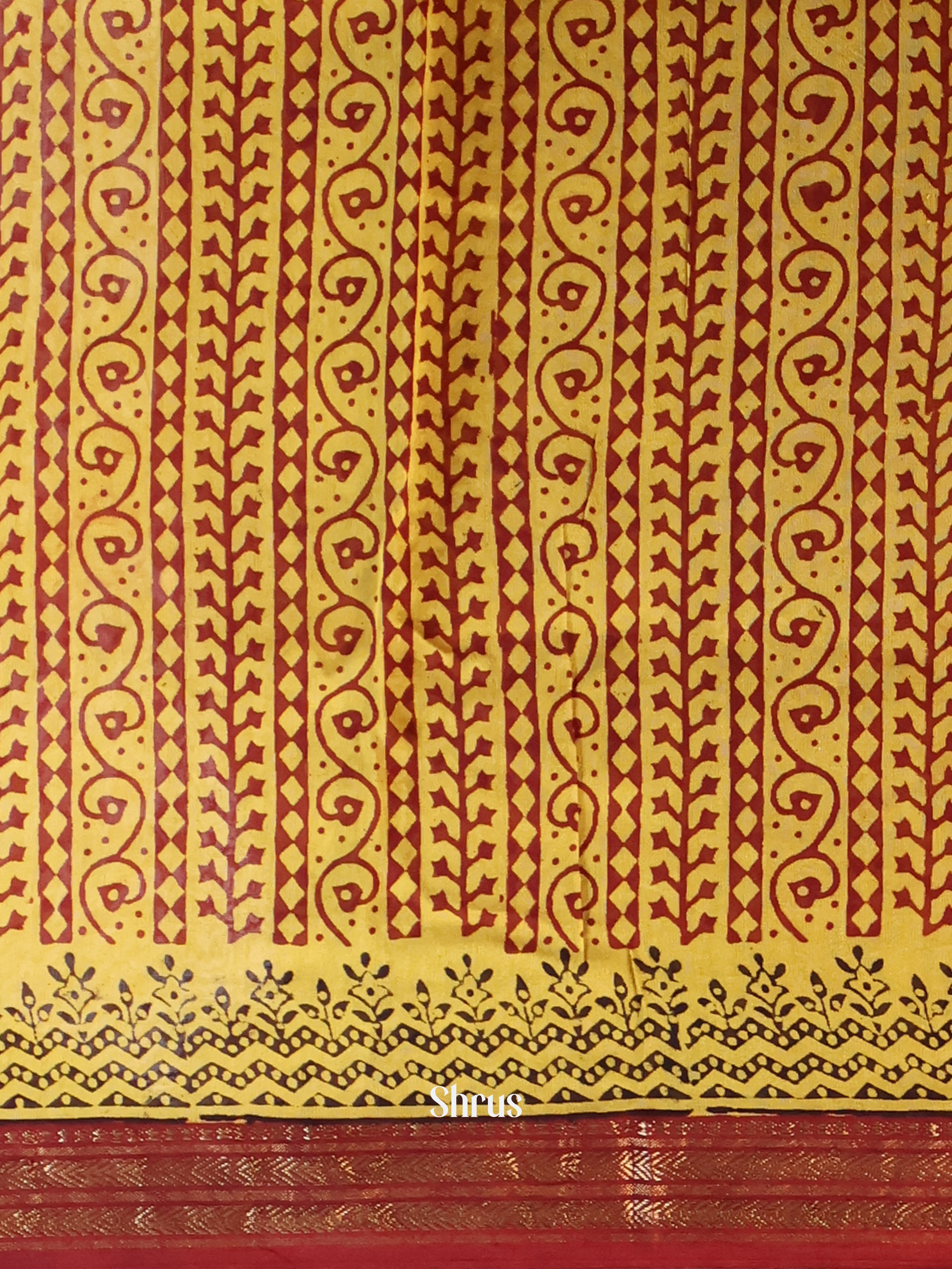 Yellow & Red - Maheshwari silkcotton Saree - Shop on Shrus.com