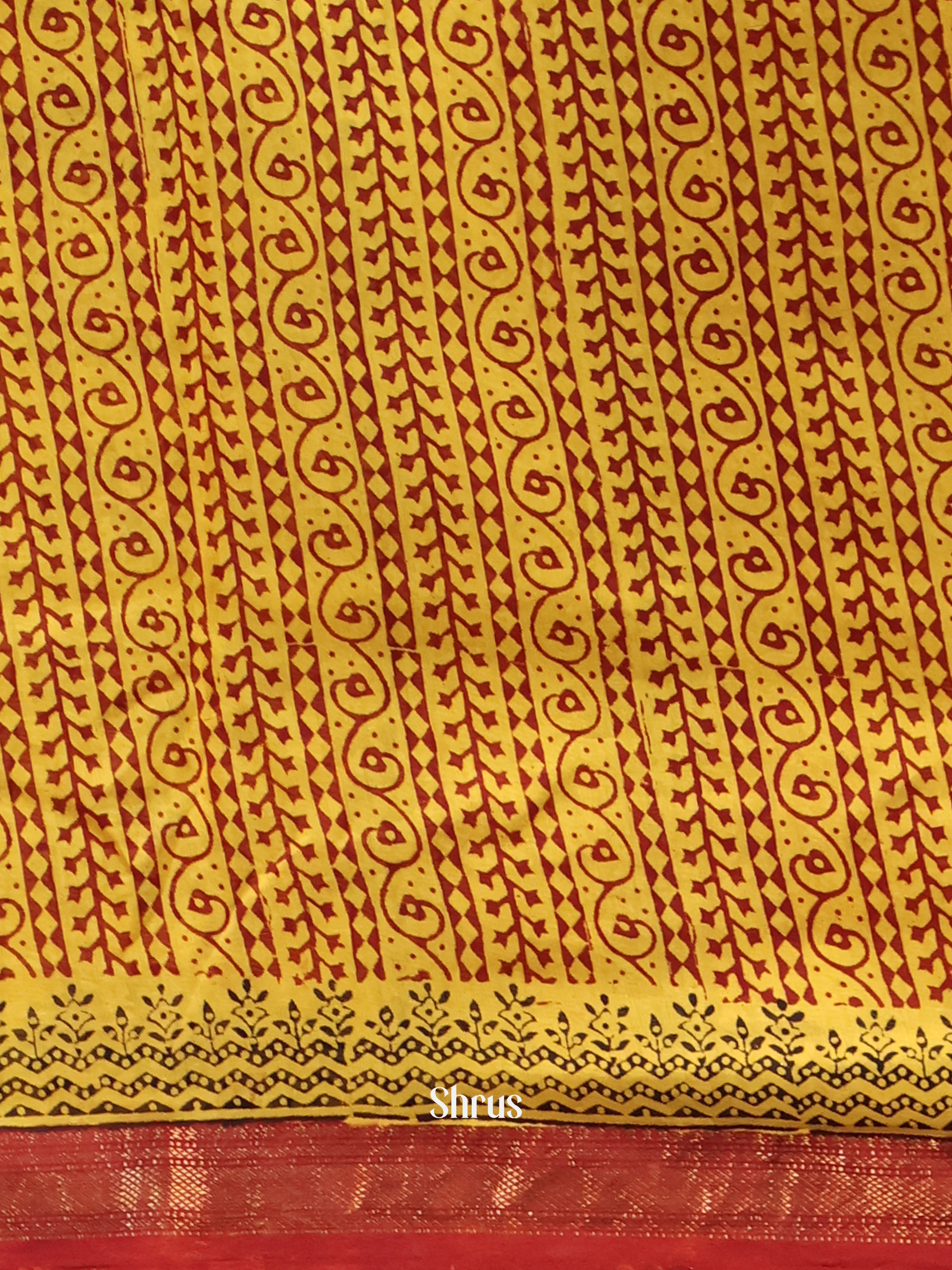 Yellow & Red- Maheshwari silkcotton Saree - Shop on Shrus.com