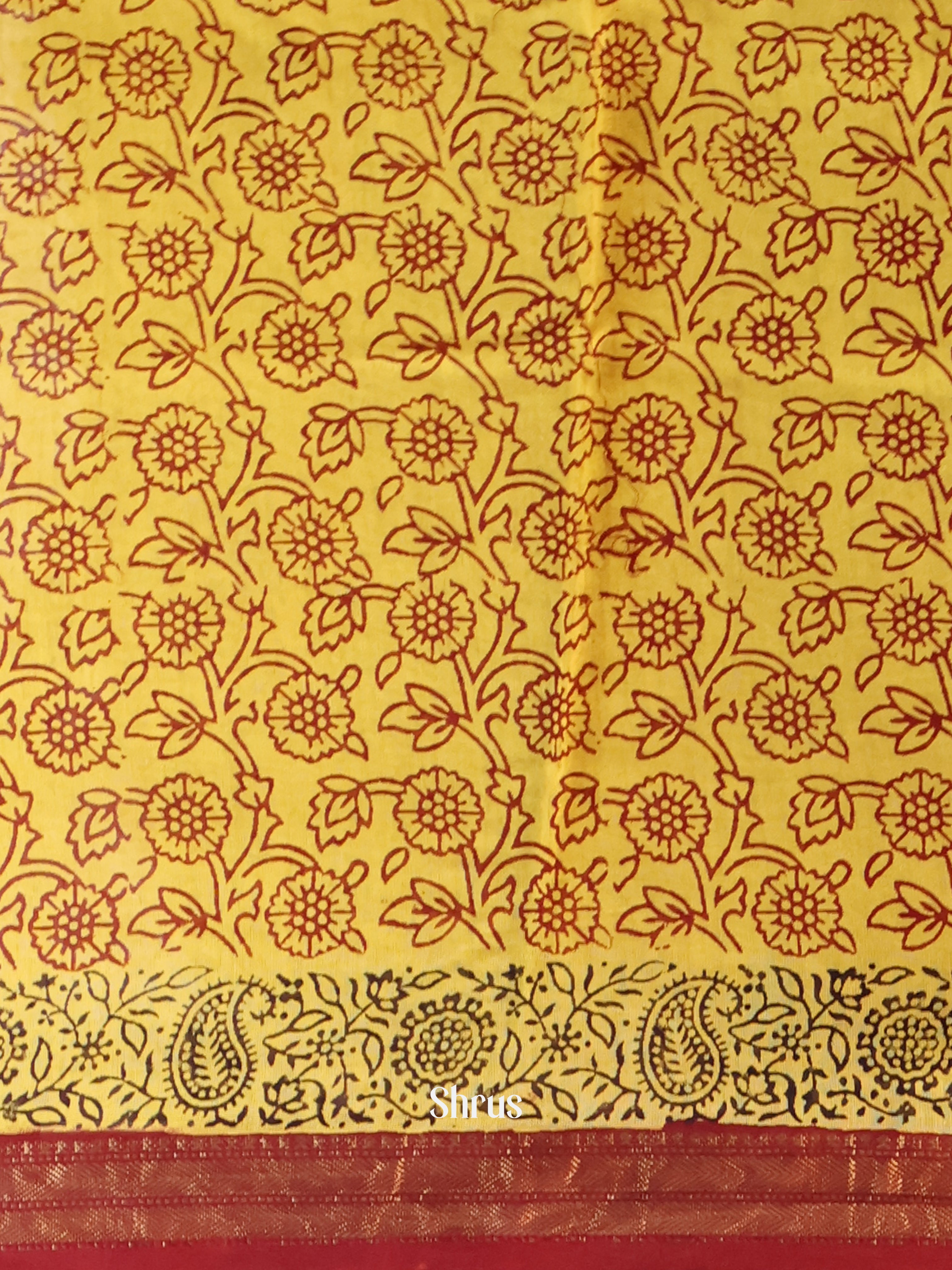 Yellow & Red- Maheshwari silkcotton Saree - Shop on Shrus.com