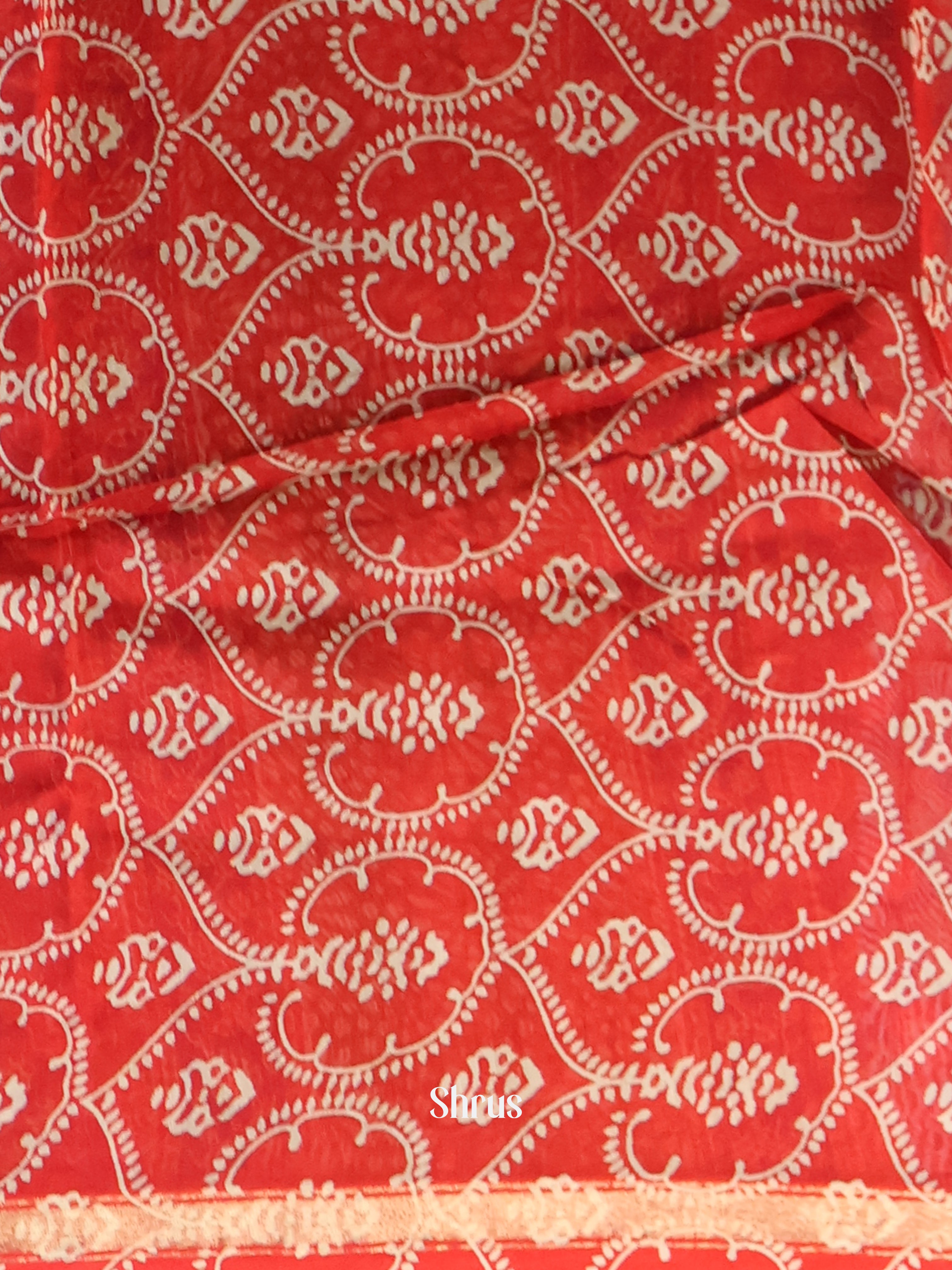 Green & Red - Maheshwari silkcotton Saree - Shop on Shrus.com