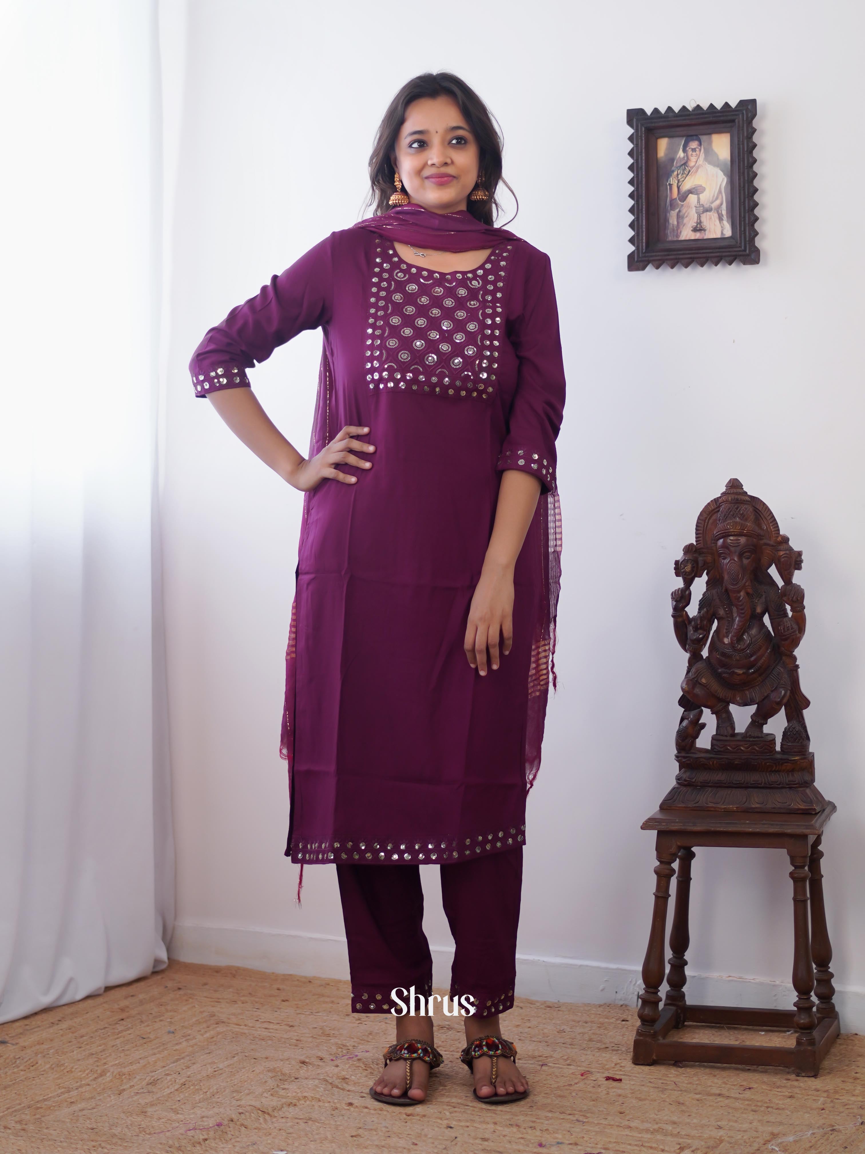 Purple -3pc Readymade Suits - Shop on Shrus.com
