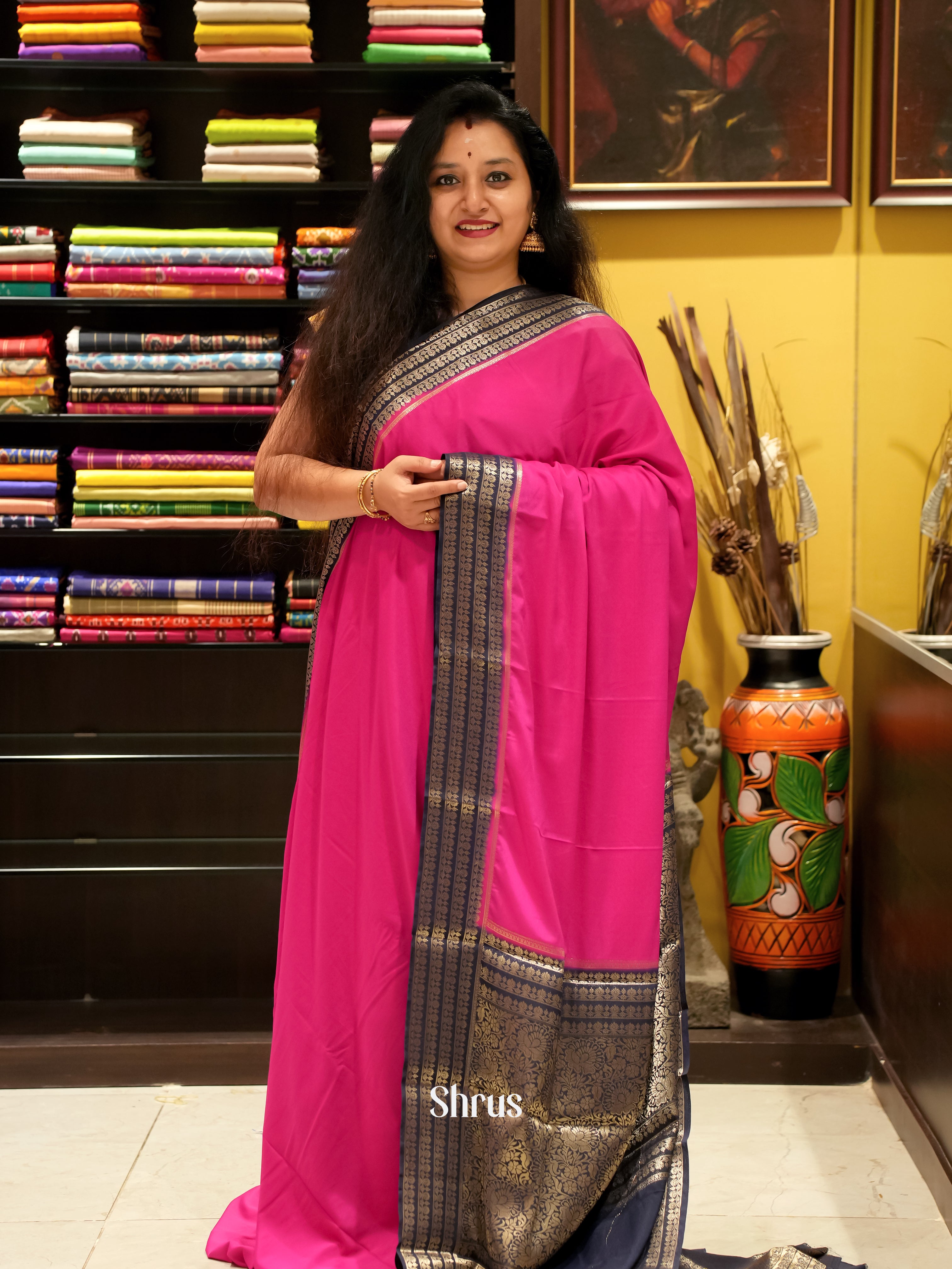 Pink & Blue - Mysoresilk-halfpure Saree - Shop on Shrus.com