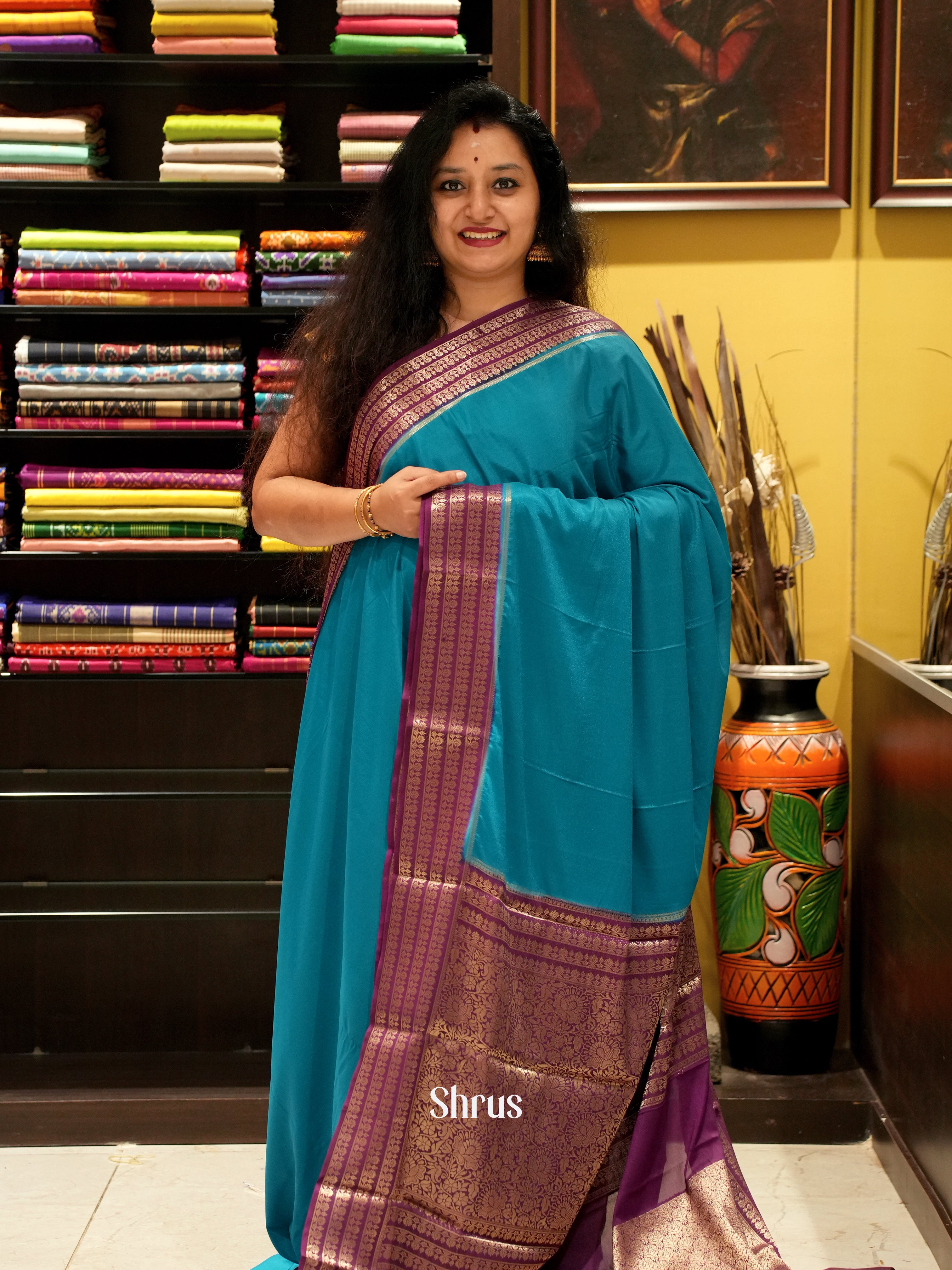 Blue & Purple - Mysoresilk-halfpure Saree - Shop on Shrus.com