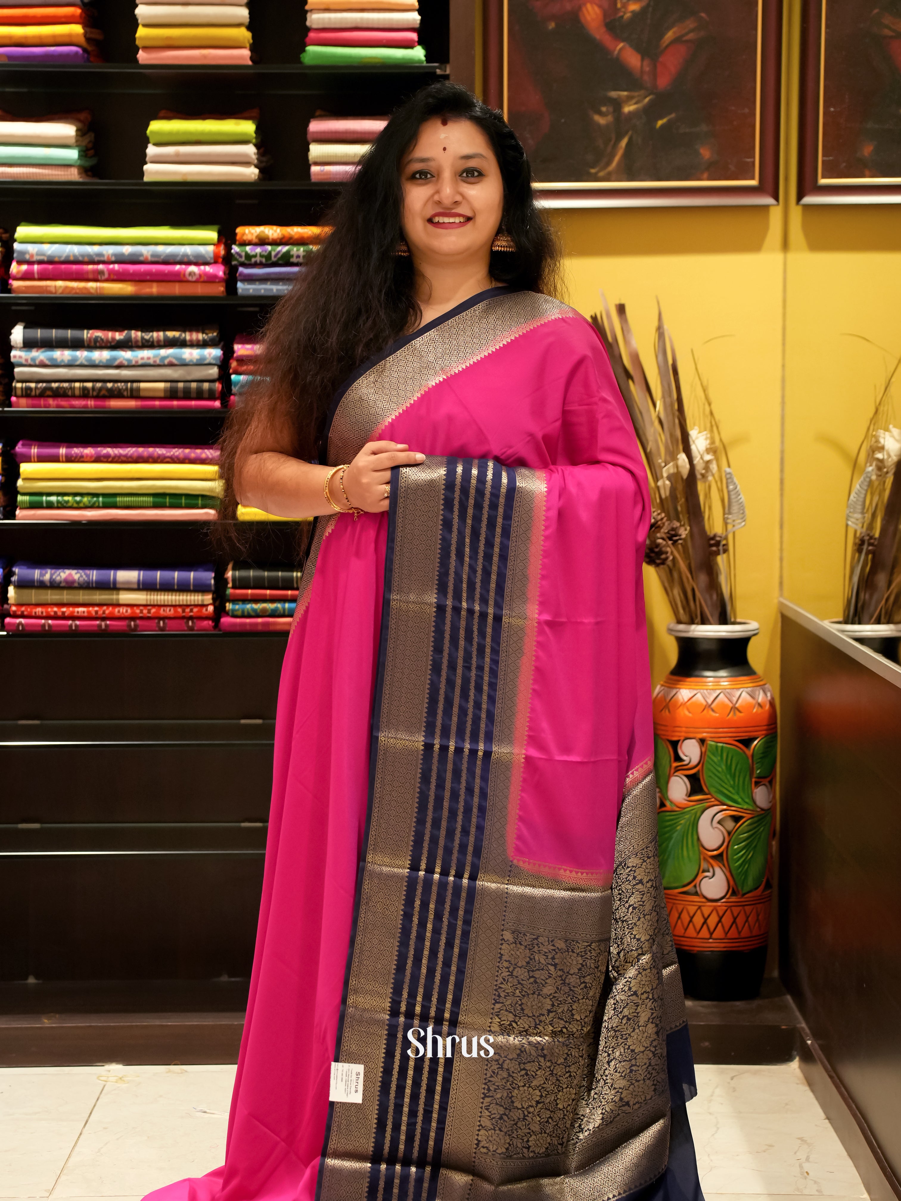 Pink & Blue- Mysoresilk-halfpure Saree - Shop on Shrus.com