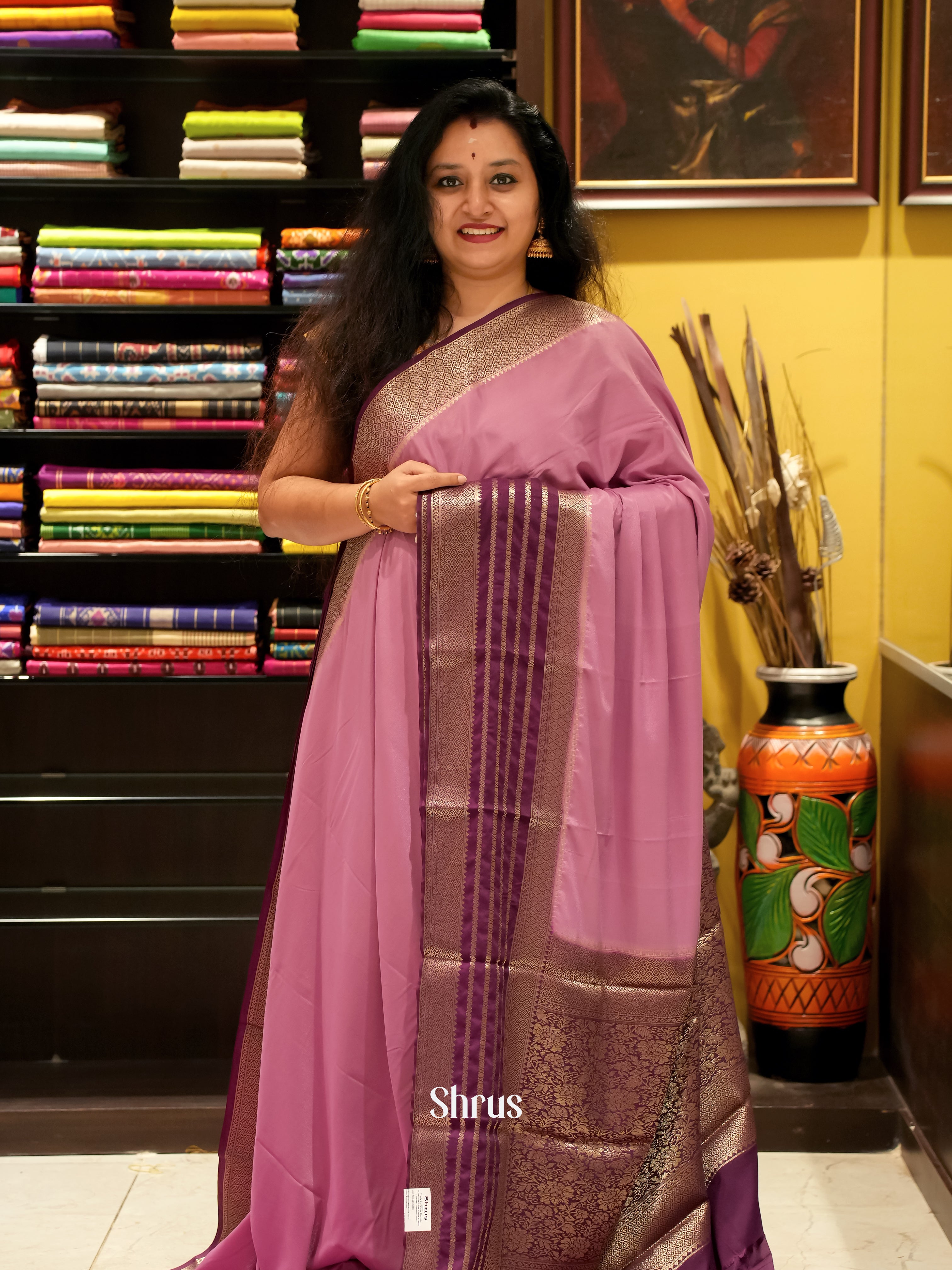 Onion Pink & Purple - Mysoresilk-halfpure Saree - Shop on Shrus.com