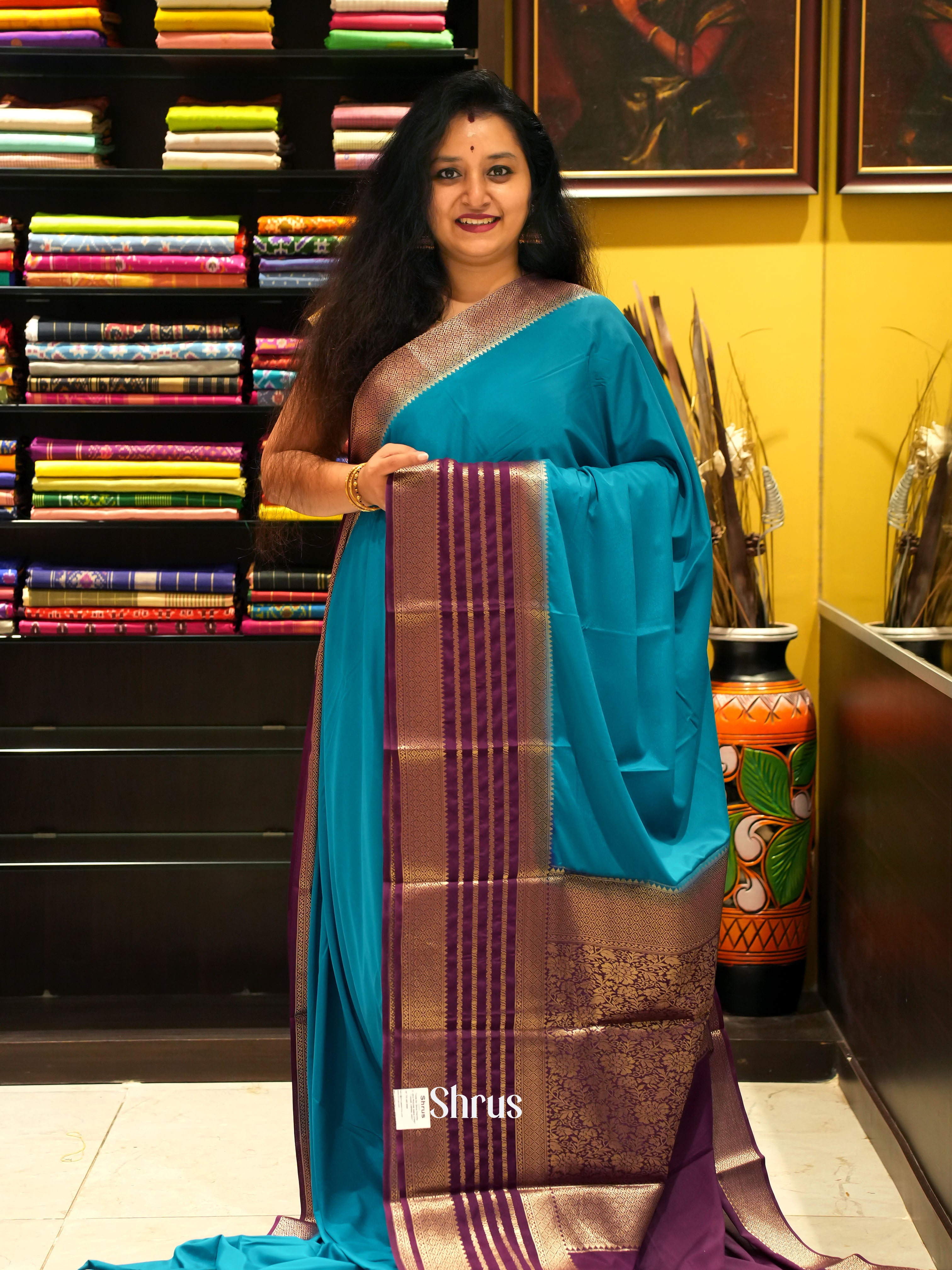 Blue & Purple - Mysoresilk-halfpure Saree - Shop on Shrus.com