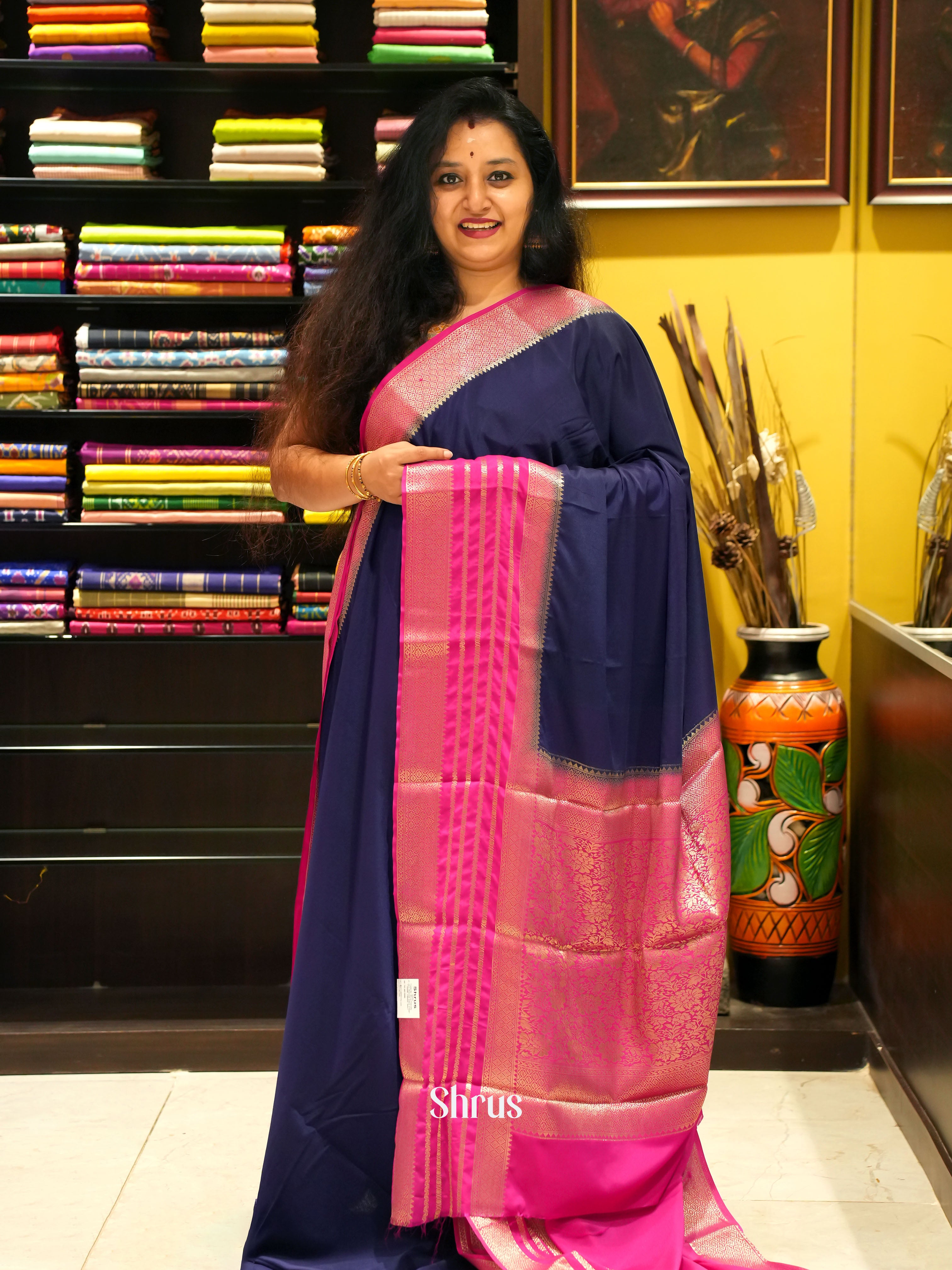 Blue & Pink- Mysoresilk-halfpure Saree - Shop on Shrus.com
