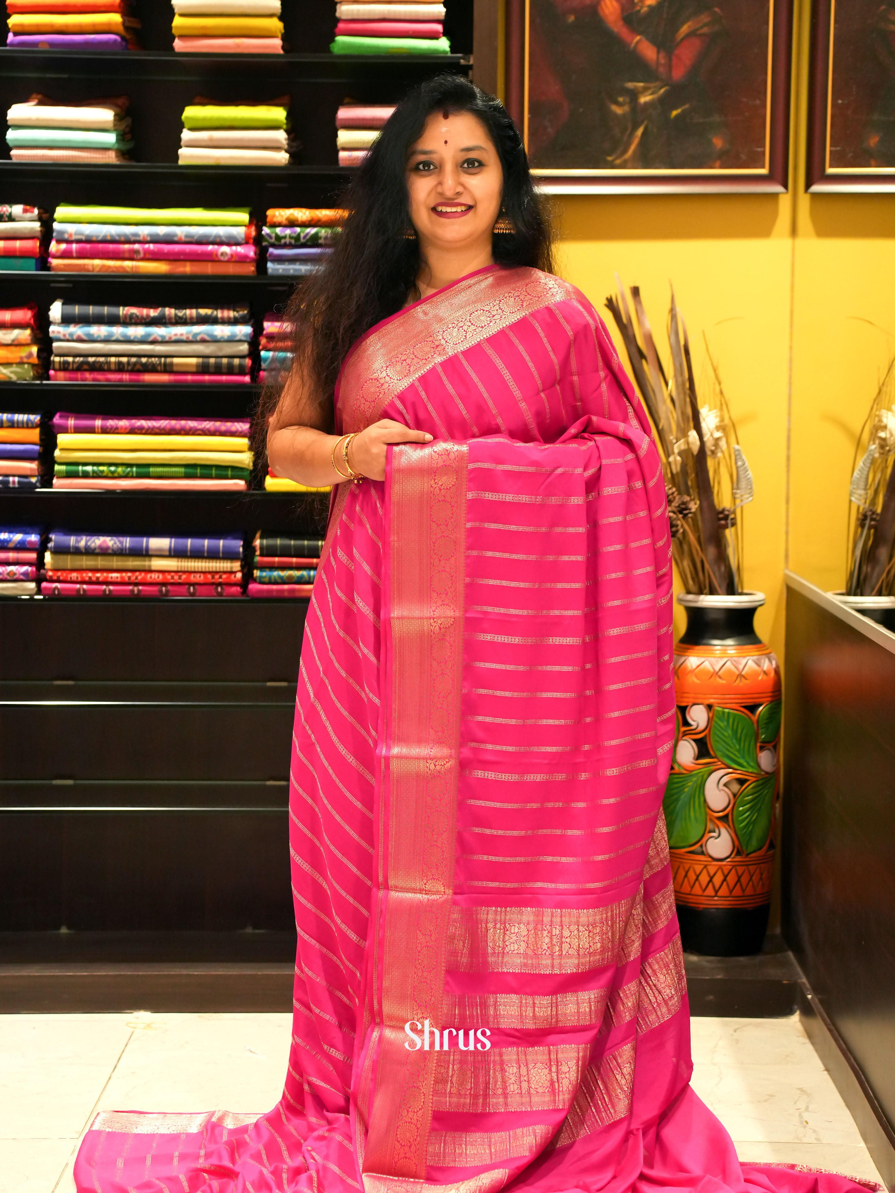 Pink - Mysoresilk-halfpure Saree - Shop on Shrus.com