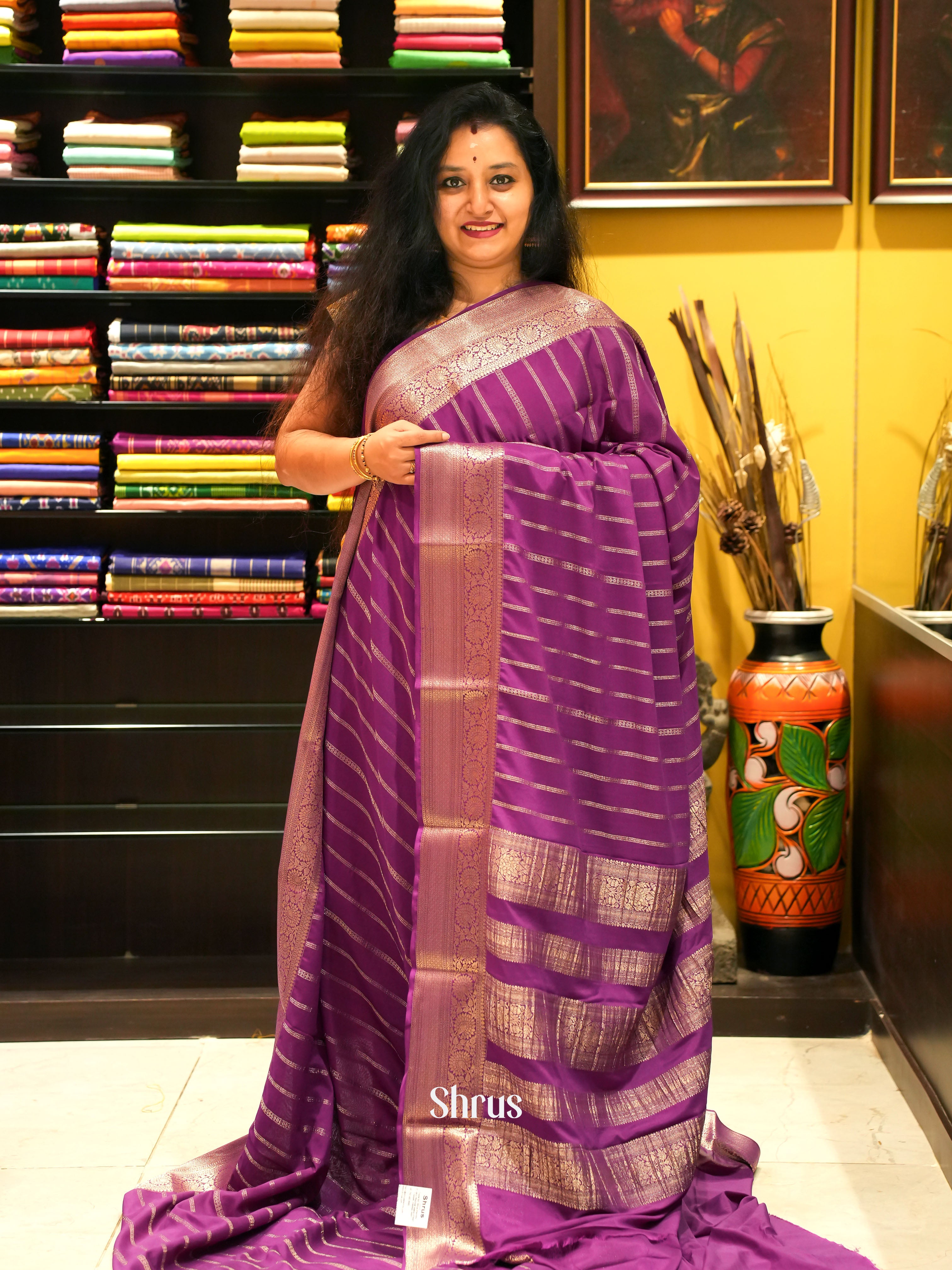 Purple - Mysoresilk-halfpure Saree - Shop on Shrus.com