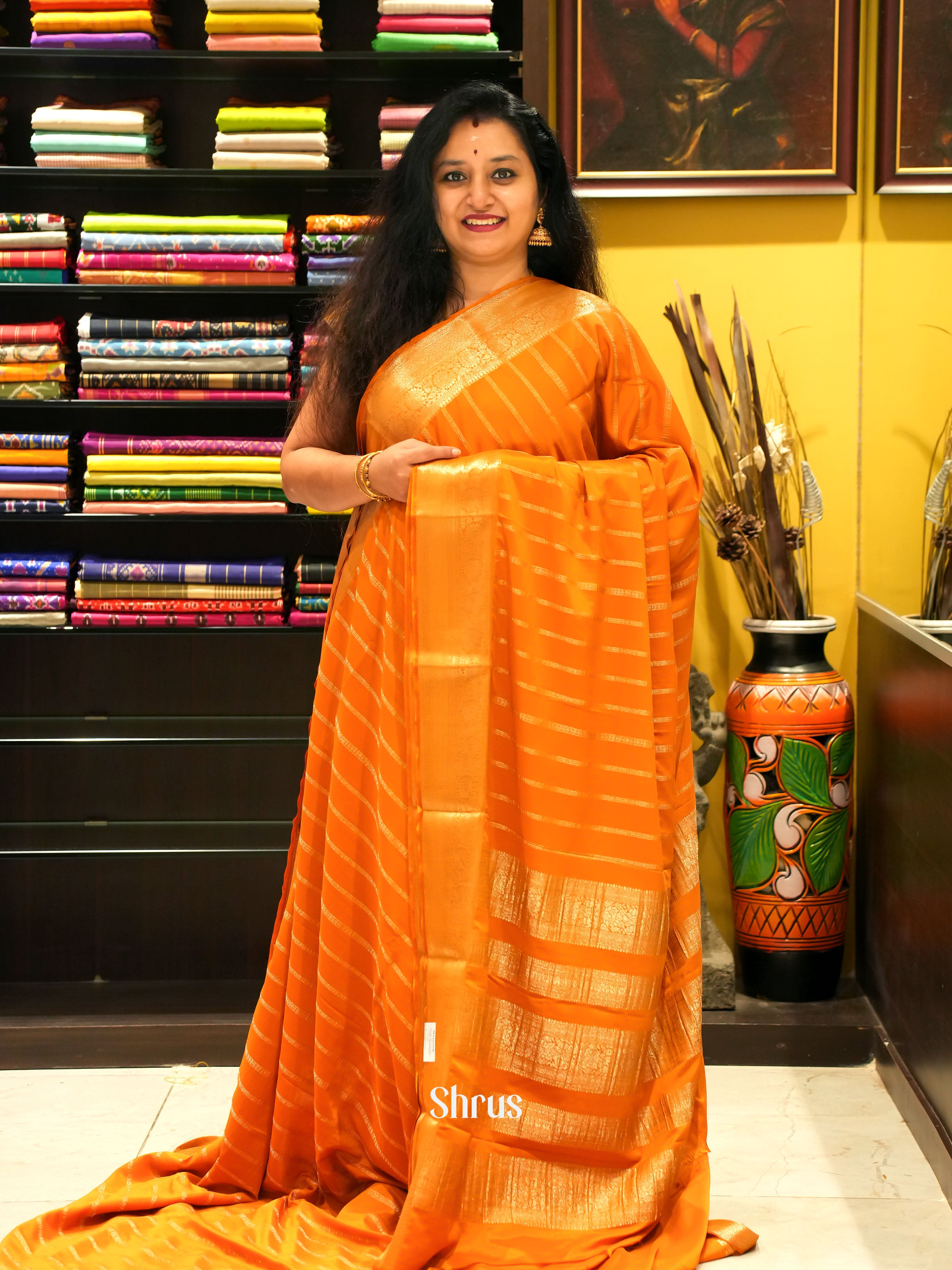 Orange - Mysoresilk-halfpure Saree - Shop on Shrus.com