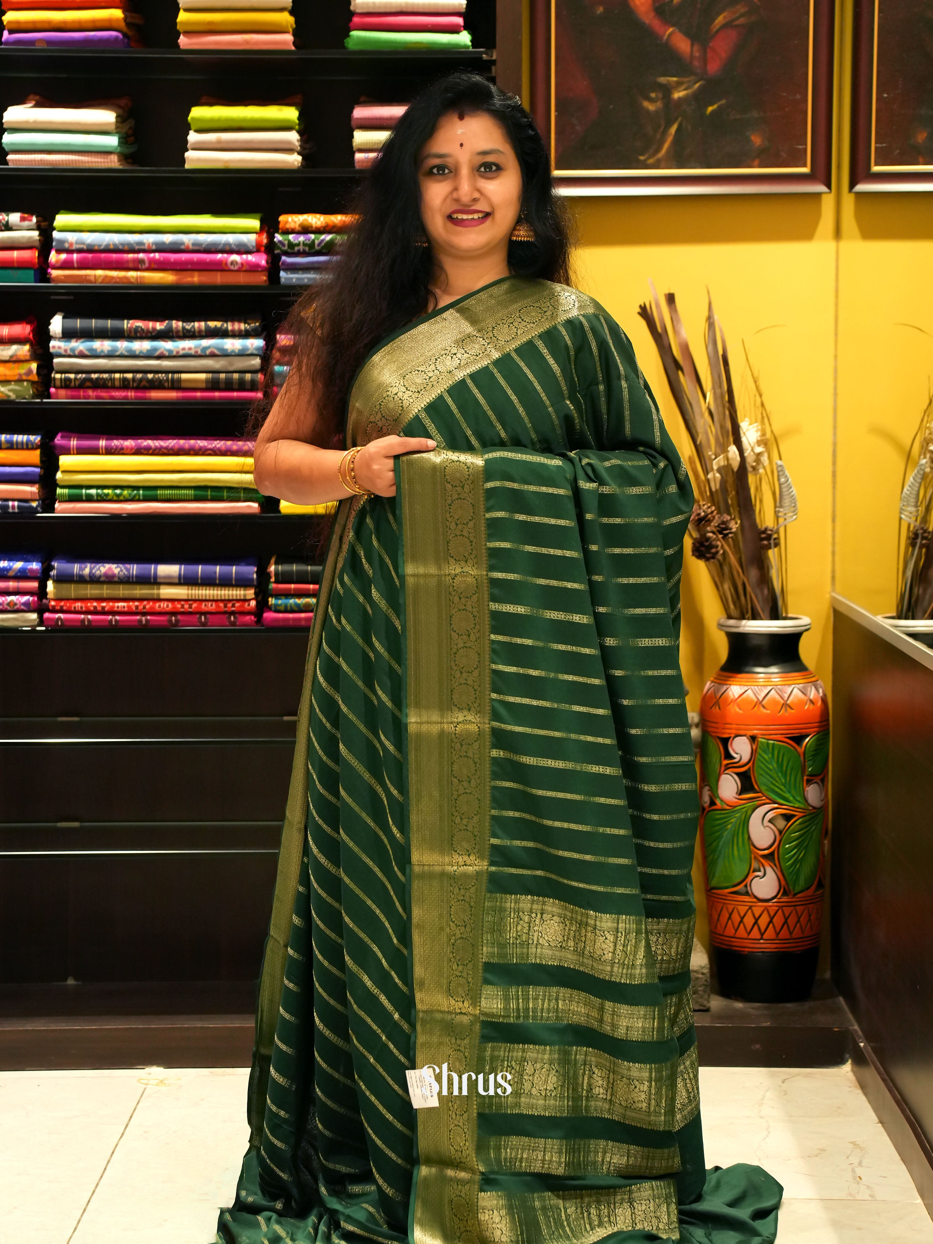 Green - Mysoresilk-halfpure Saree - Shop on Shrus.com