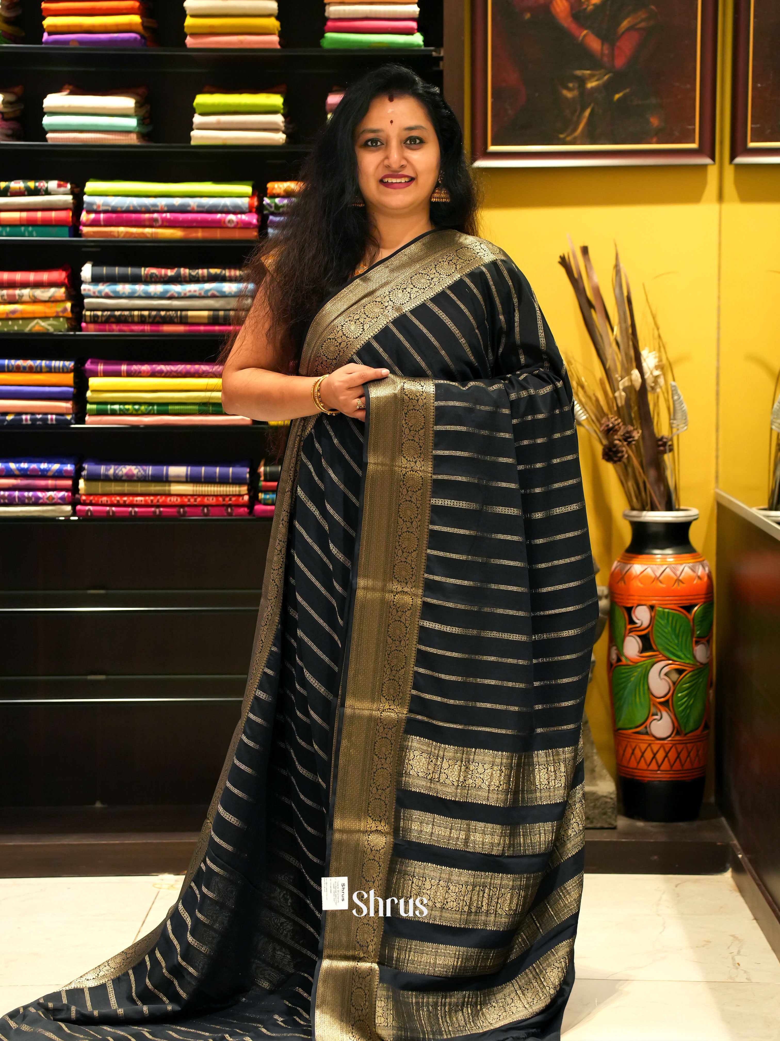 Black - Mysoresilk-halfpure Saree - Shop on Shrus.com