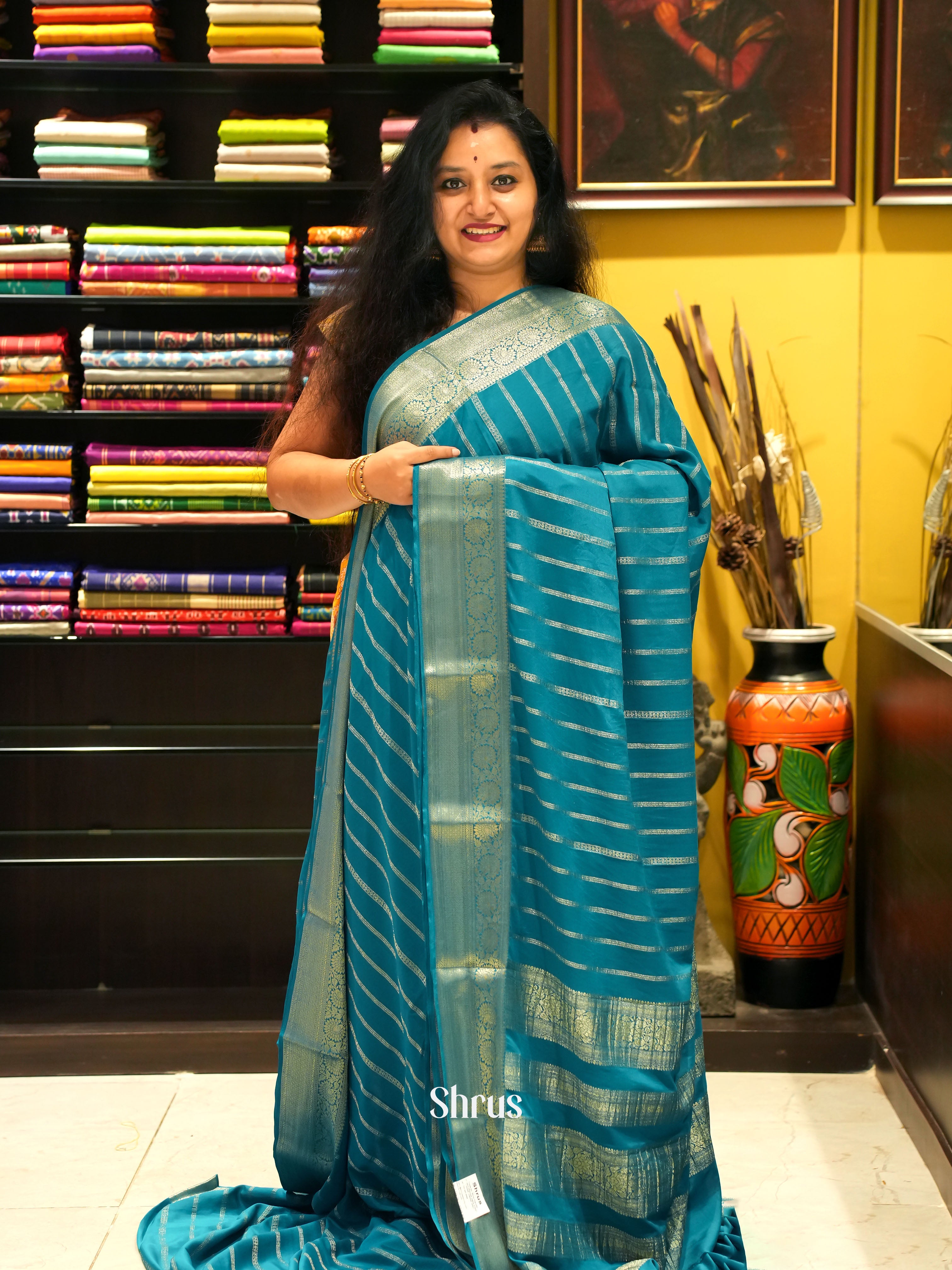 Green- Mysoresilk-halfpure Saree - Shop on Shrus.com