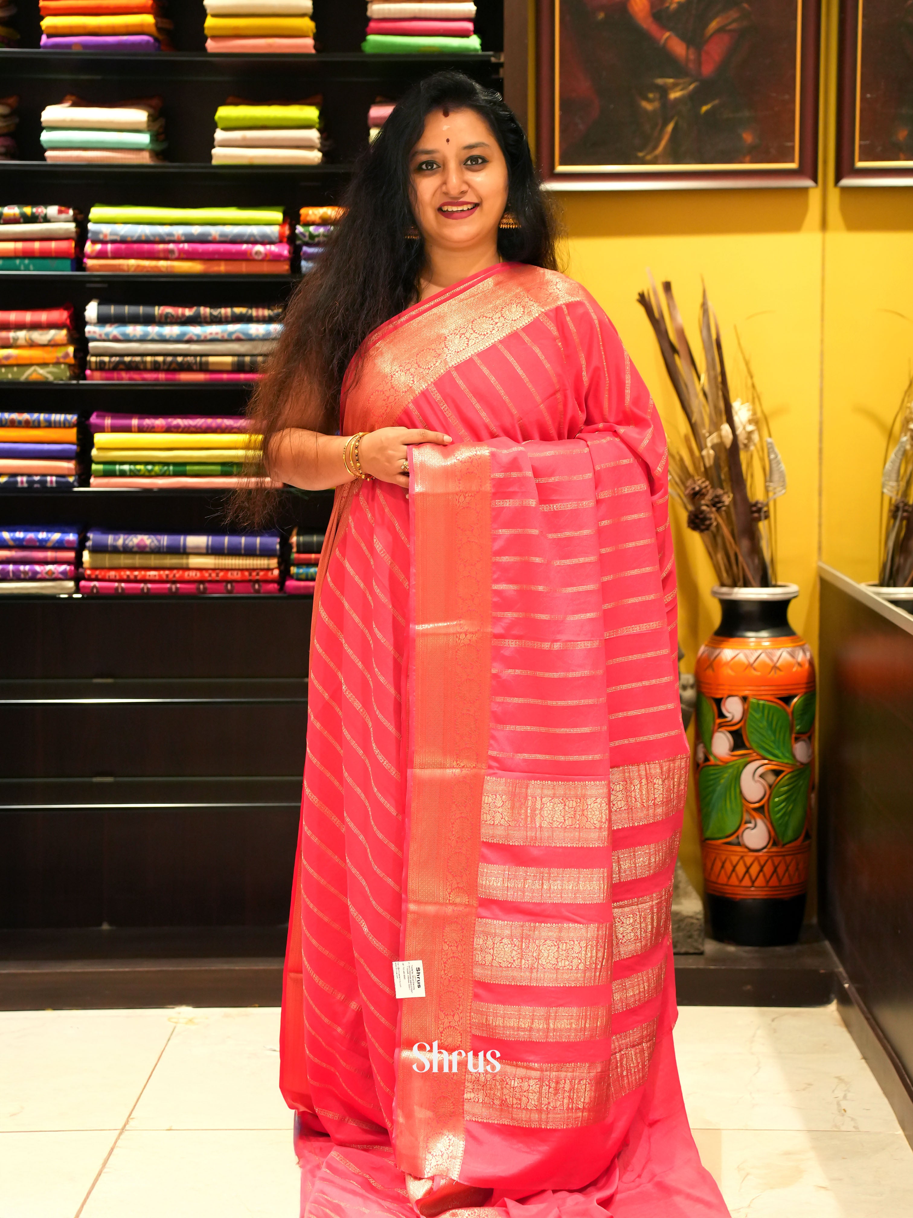 Reddish Pink - Mysoresilk-halfpure Saree - Shop on Shrus.com