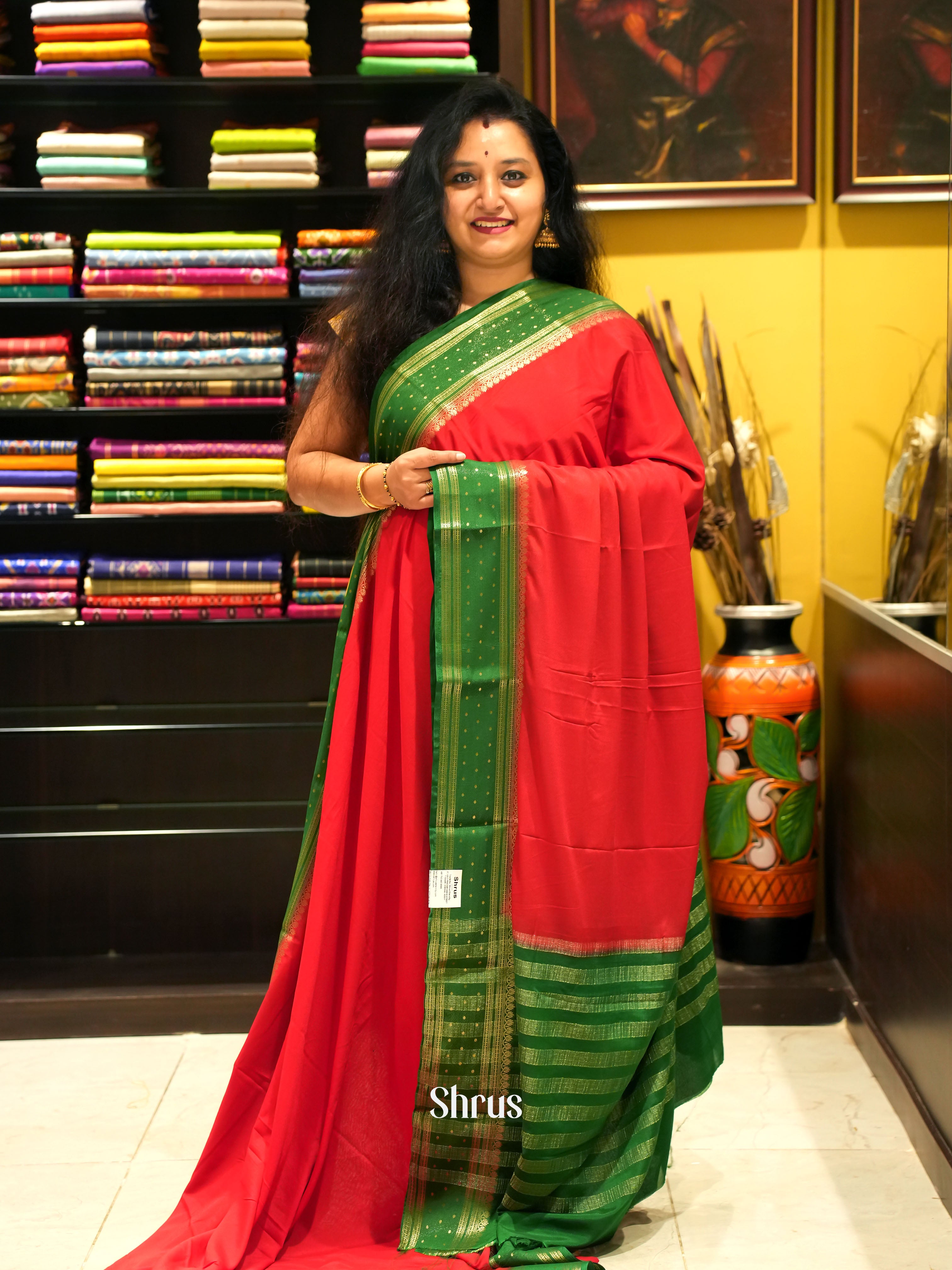 Red & Green - Mysoresilk-halfpure Saree - Shop on Shrus.com