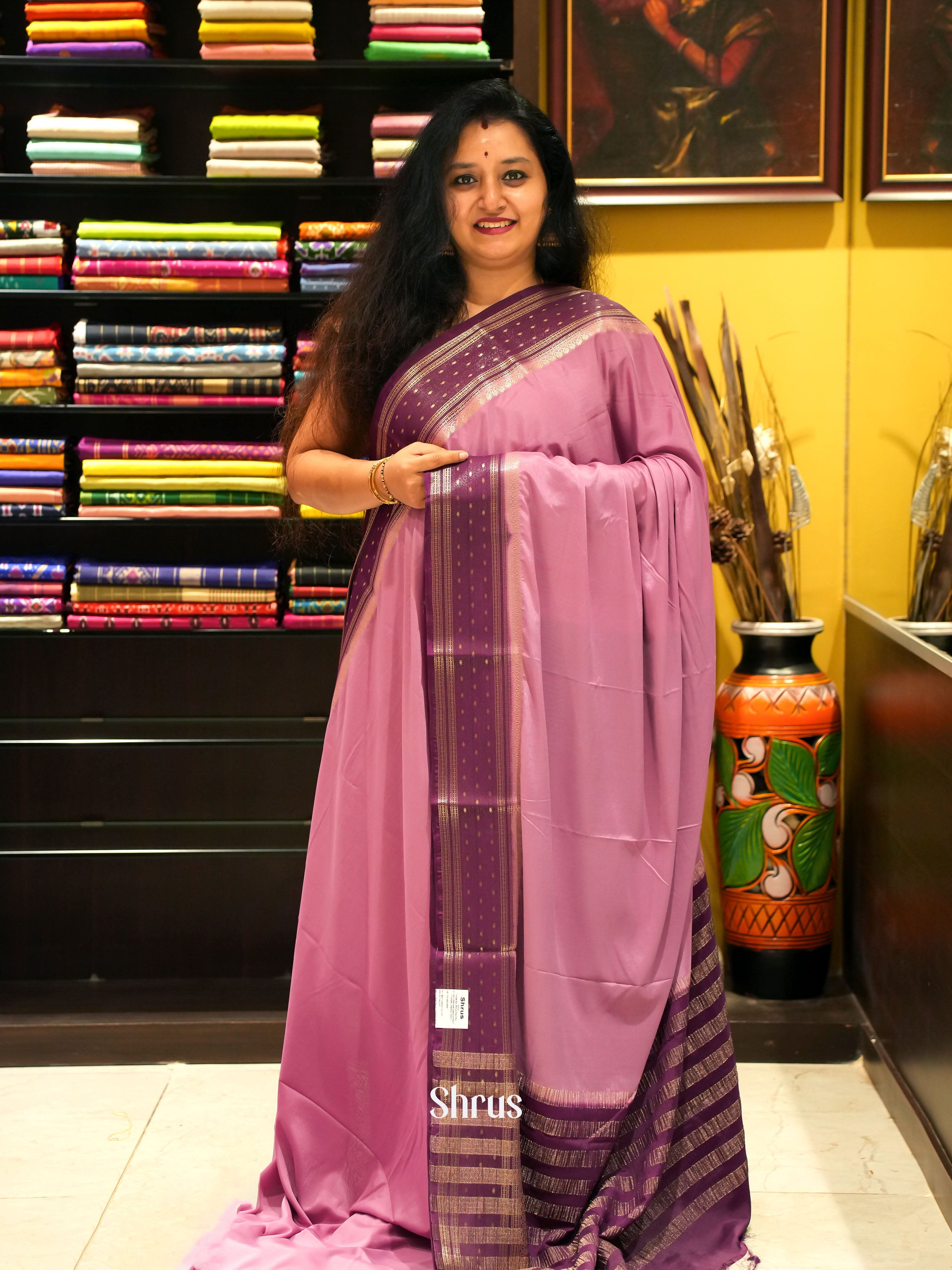 Onion Pink & Purple - Mysoresilk-halfpure Saree - Shop on Shrus.com