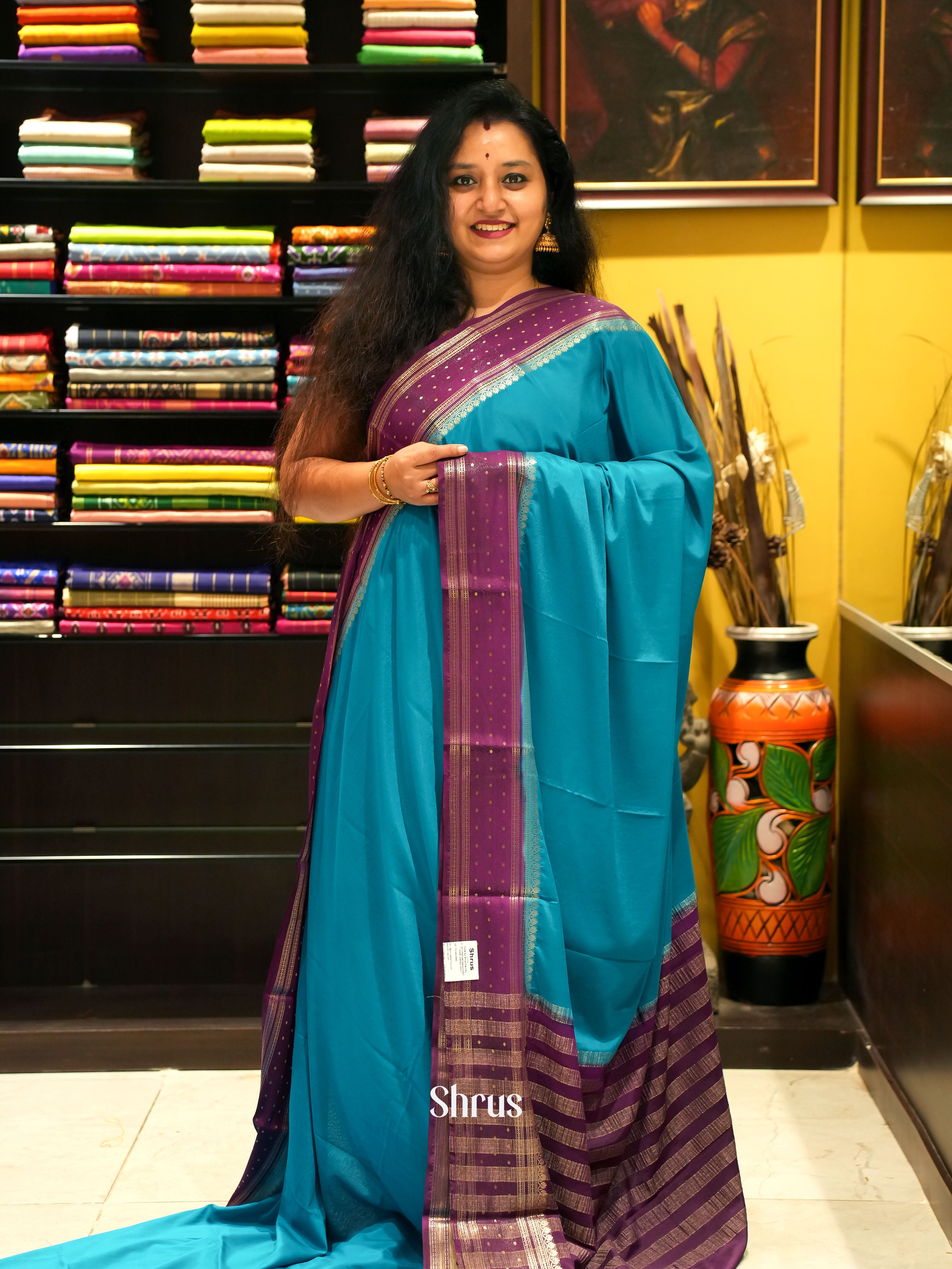 Blue & Purple - Mysoresilk-halfpure Saree - Shop on Shrus.com