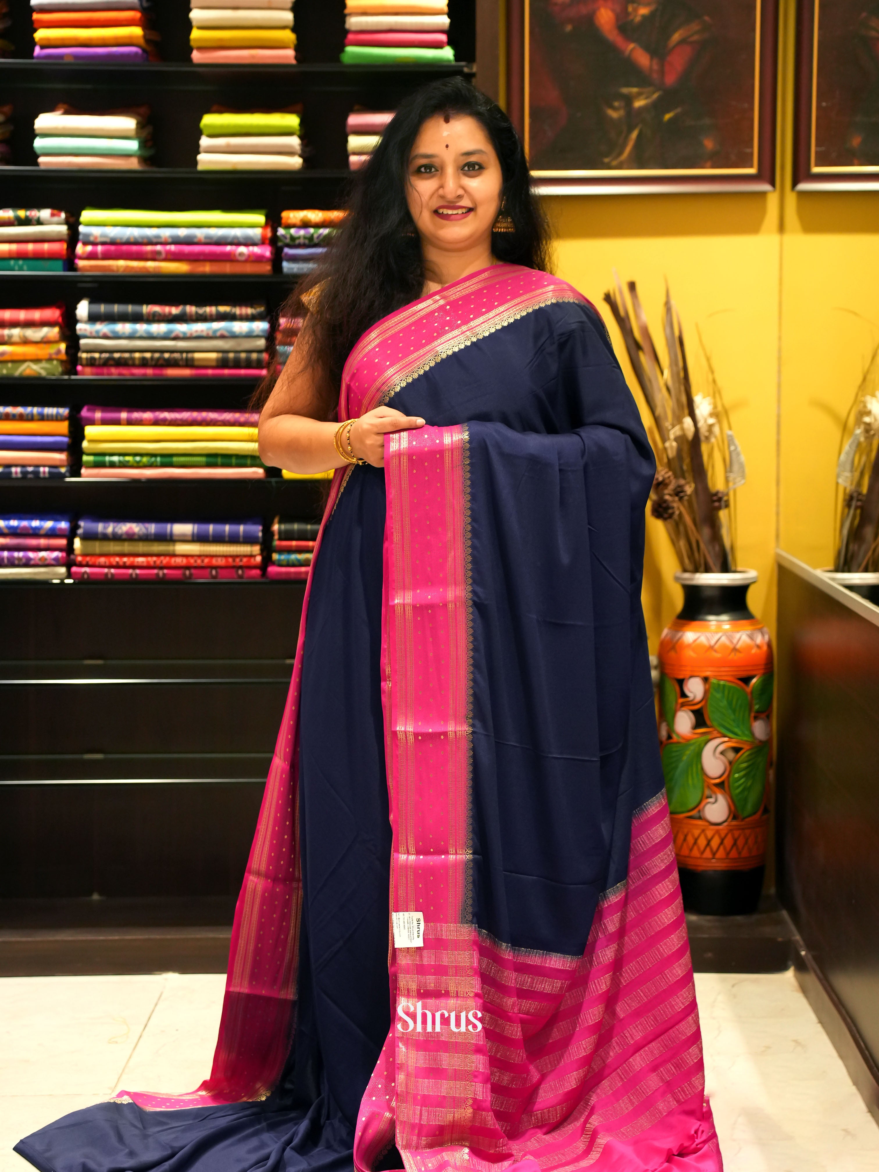 Blue & Pink - Mysoresilk-halfpure Saree - Shop on Shrus.com