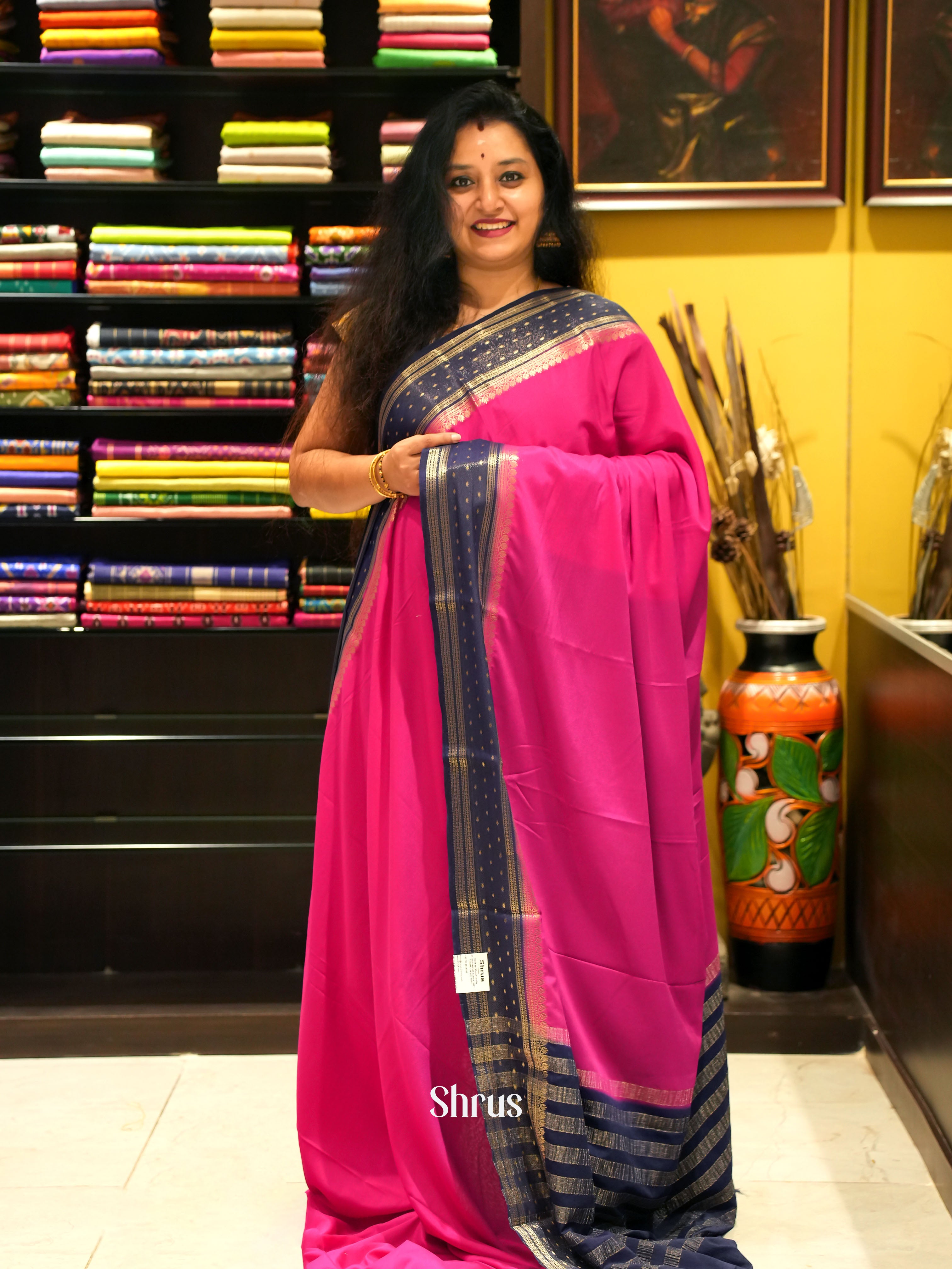 Pink & Blue- Mysoresilk-halfpure Saree - Shop on Shrus.com