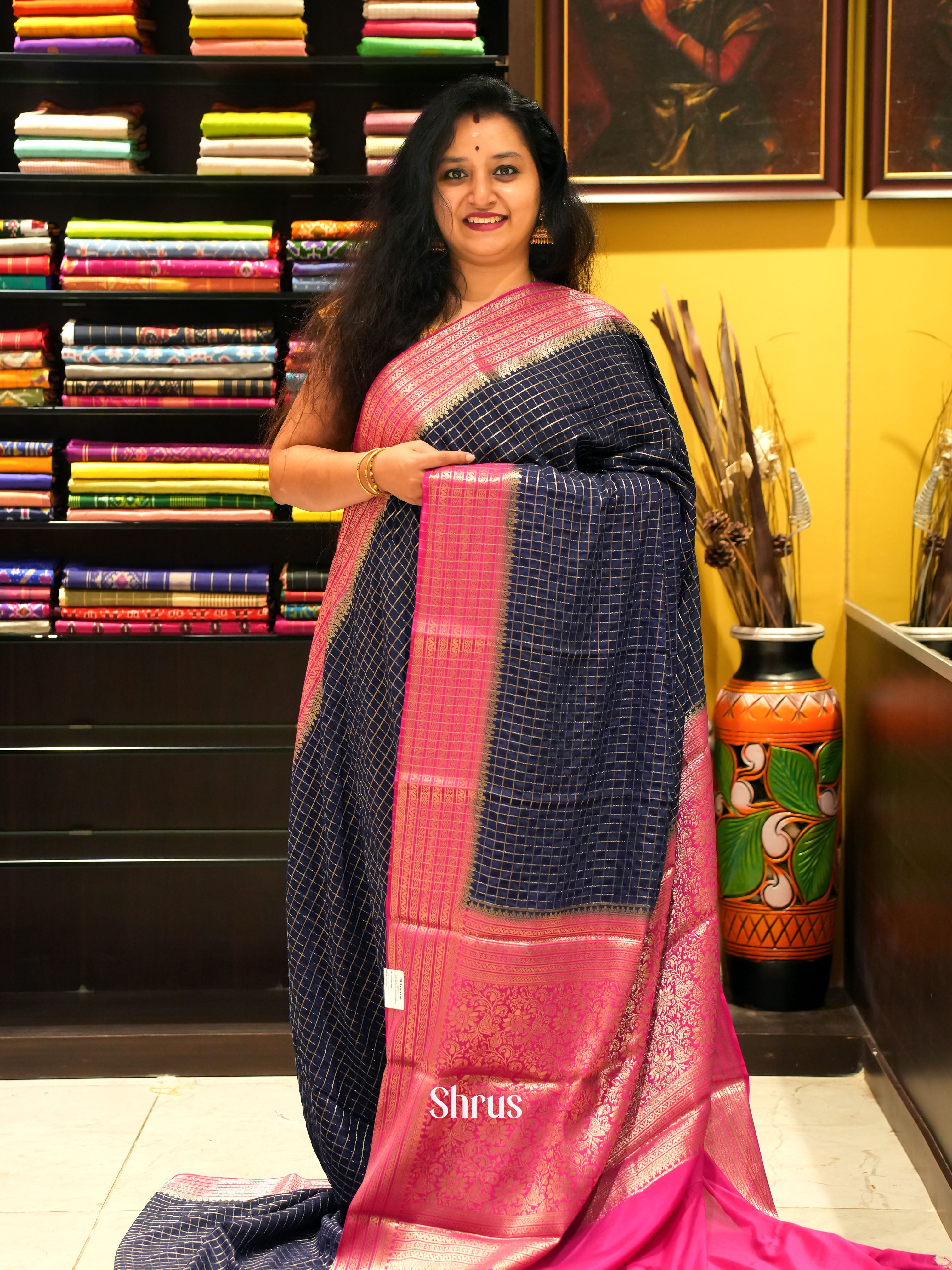 Blue & Pink- Mysoresilk-halfpure Saree - Shop on Shrus.com