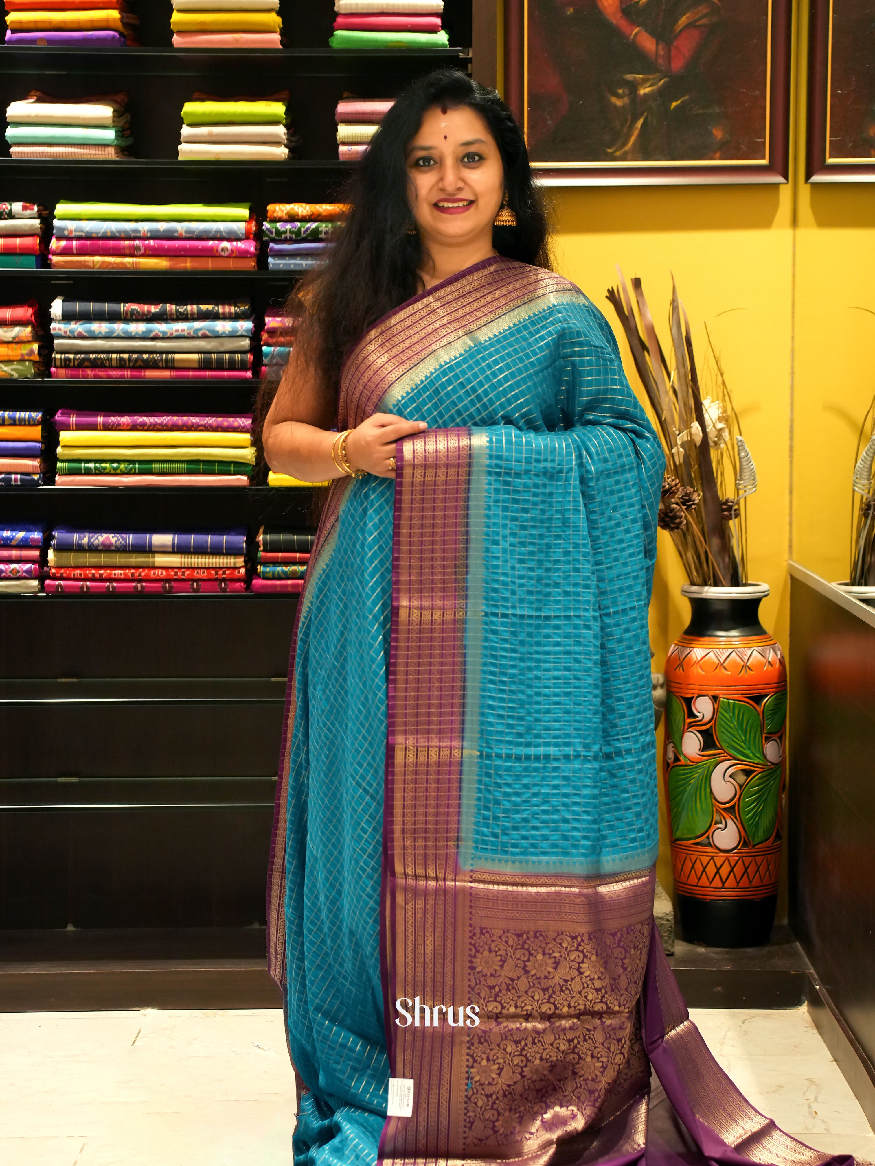 Blue & Purple - Mysoresilk-halfpure Saree - Shop on Shrus.com