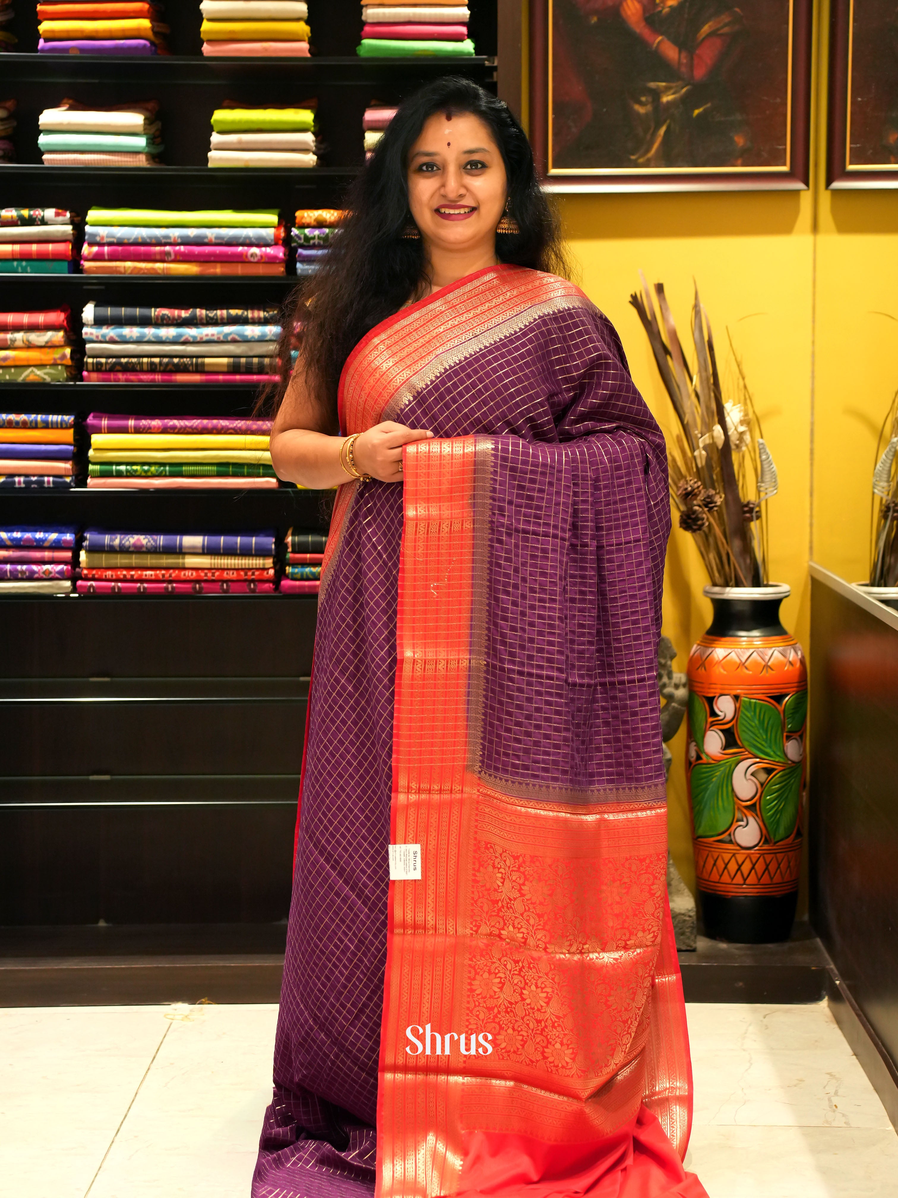 Purple & Red - Mysoresilk-halfpure Saree - Shop on Shrus.com
