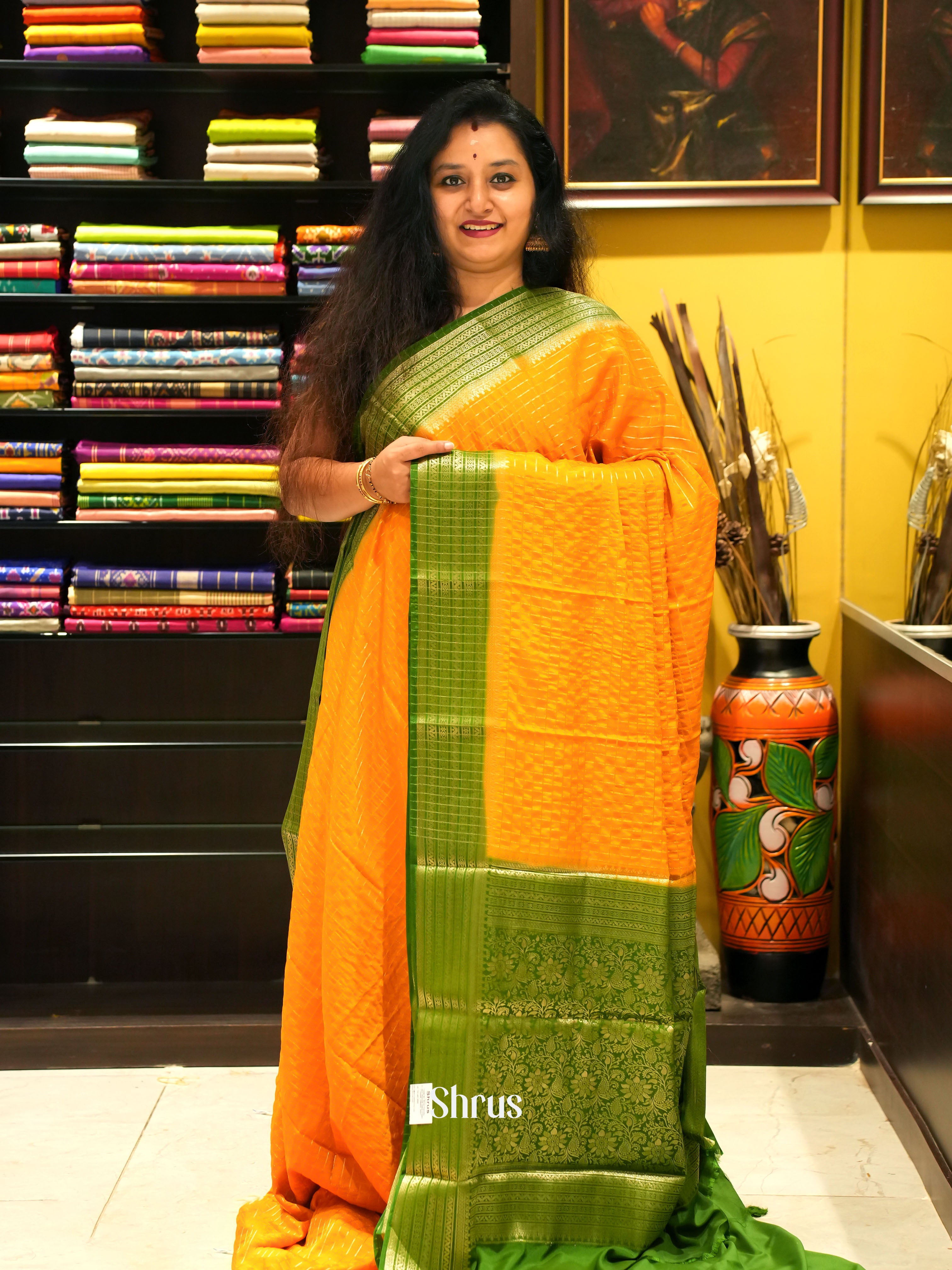 Mambazha Yellow & Green - Mysoresilk-halfpure Saree - Shop on Shrus.com
