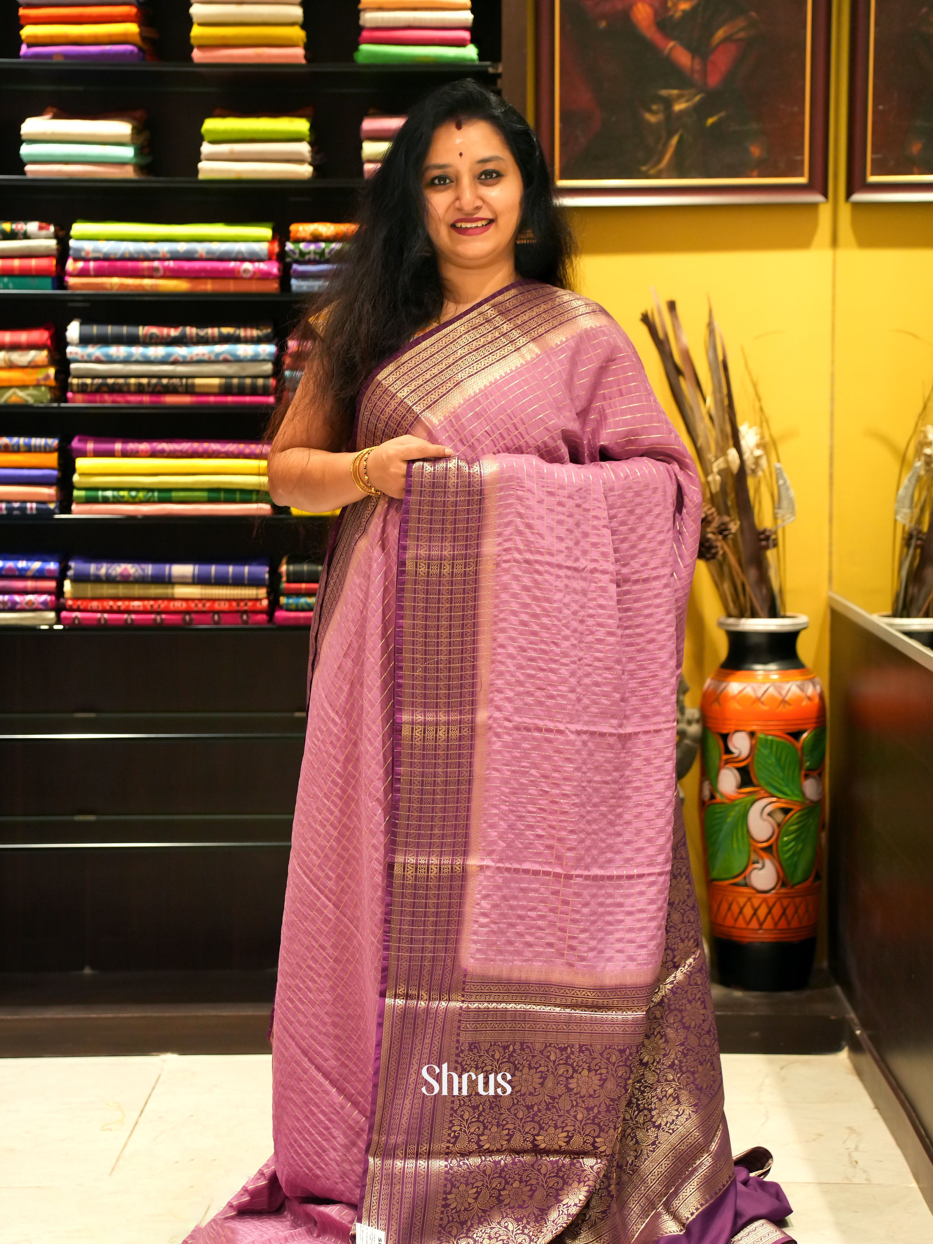 Onion pInk & Purple - Mysoresilk-halfpure Saree - Shop on Shrus.com