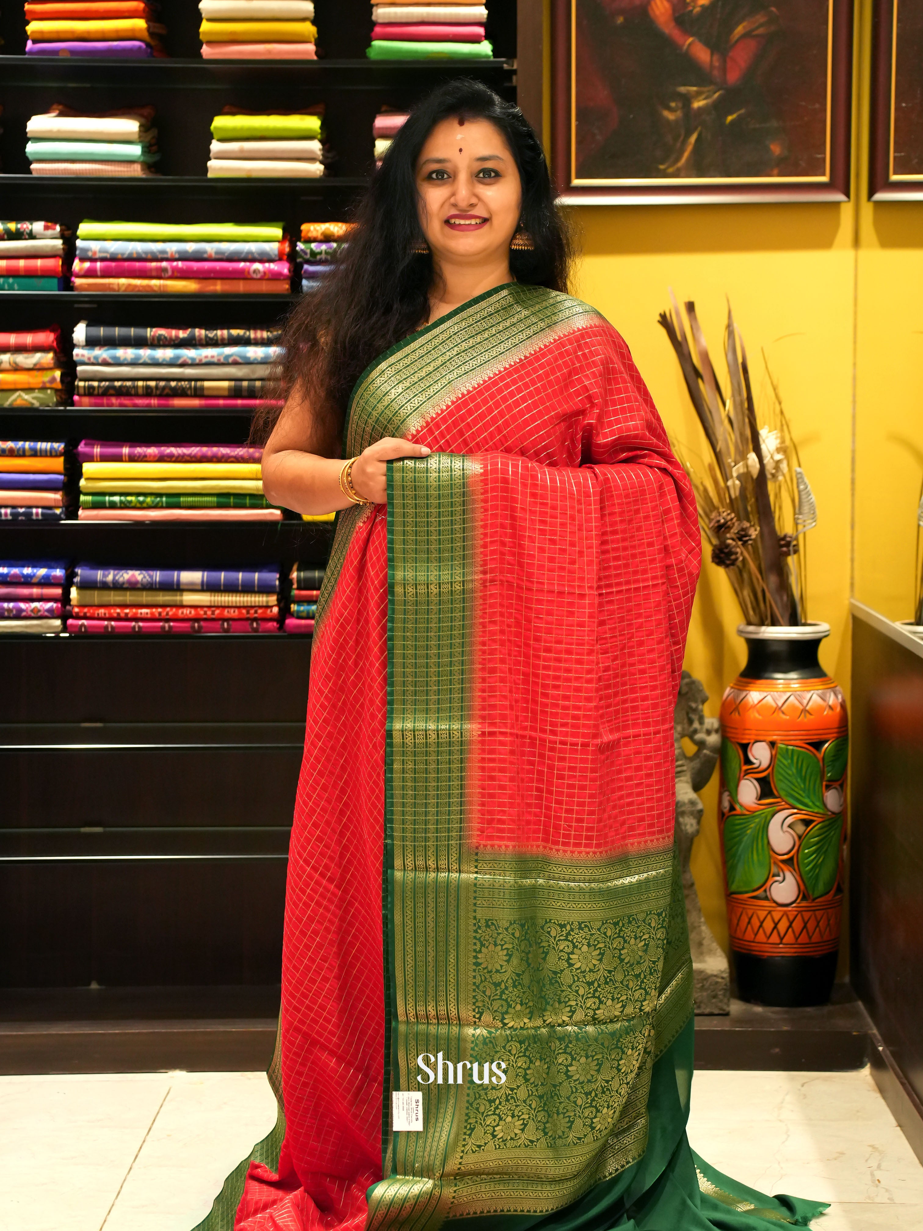 Red & Green - Mysoresilk-halfpure Saree - Shop on Shrus.com